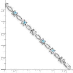 Sterling Silver Rhodium-plated Blue Topaz & Diamond Bracelet