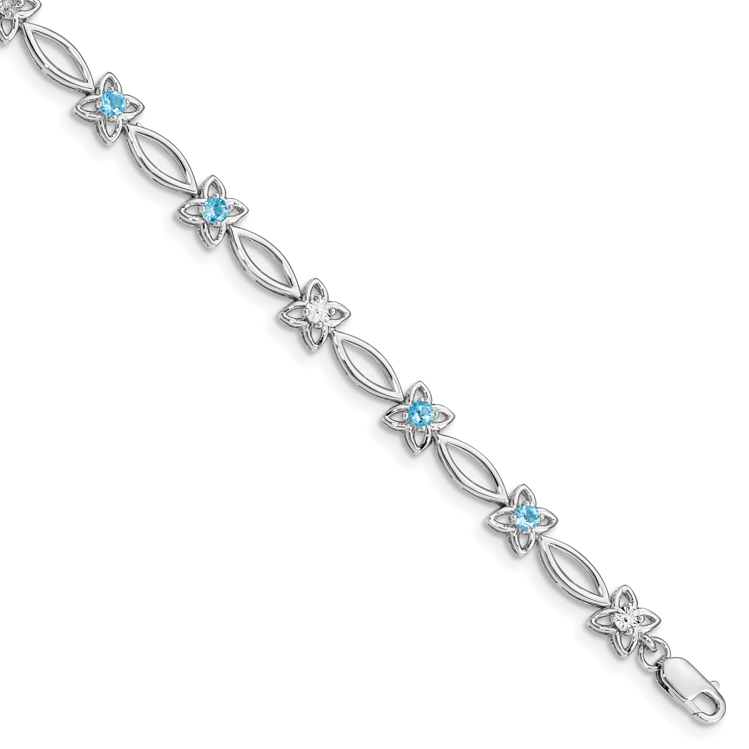 Sterling Silver Rhodium-plated Blue Topaz & Diamond Bracelet