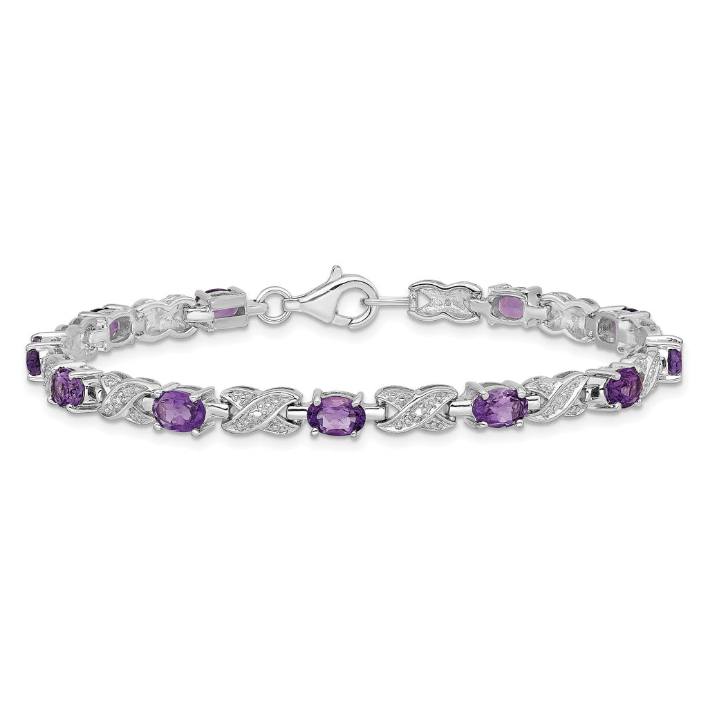 Sterling Silver Rhodium-plated Amethyst Bracelet