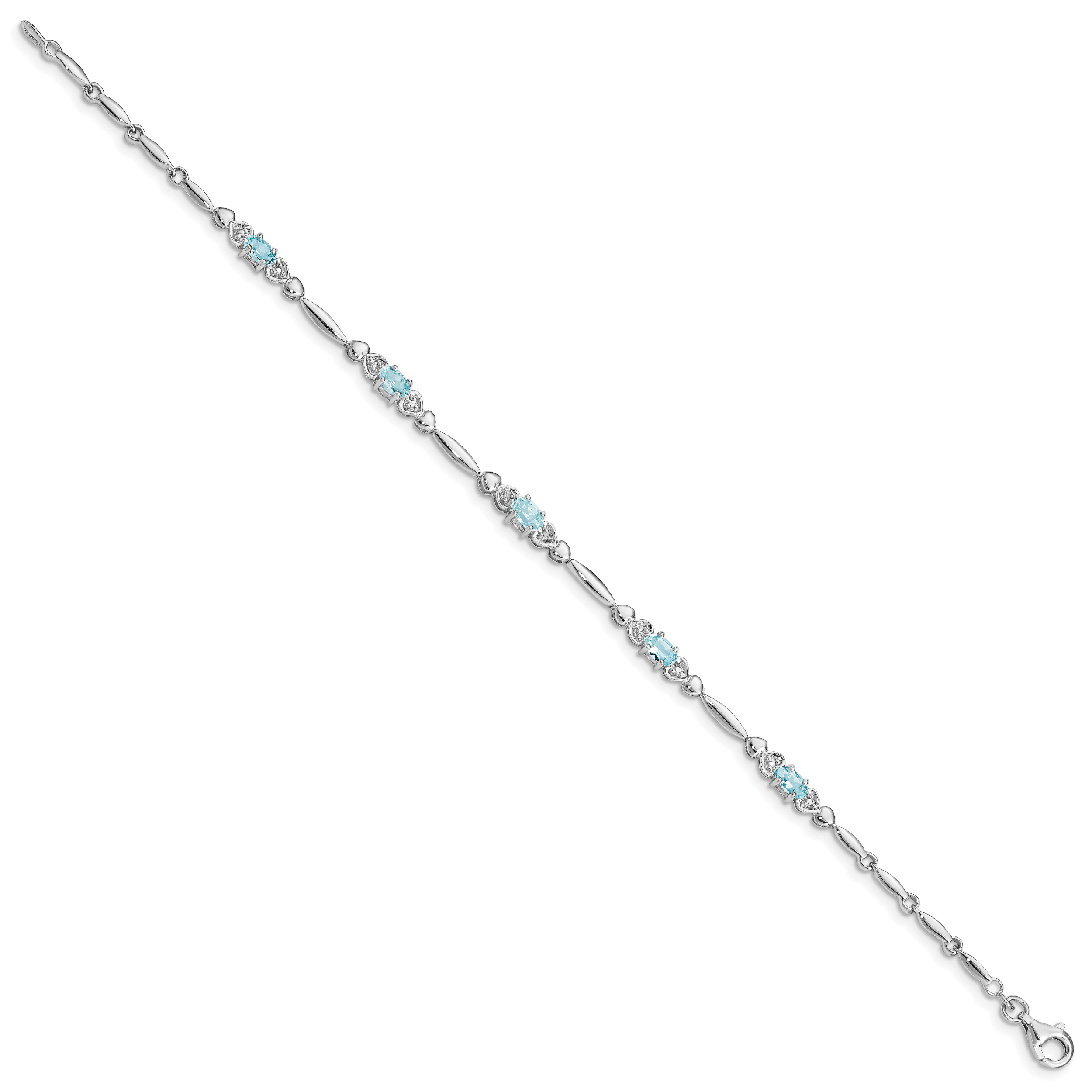Sterling Silver Rhodium-plated Aquamarine and Diamond Bracelet Secondary image