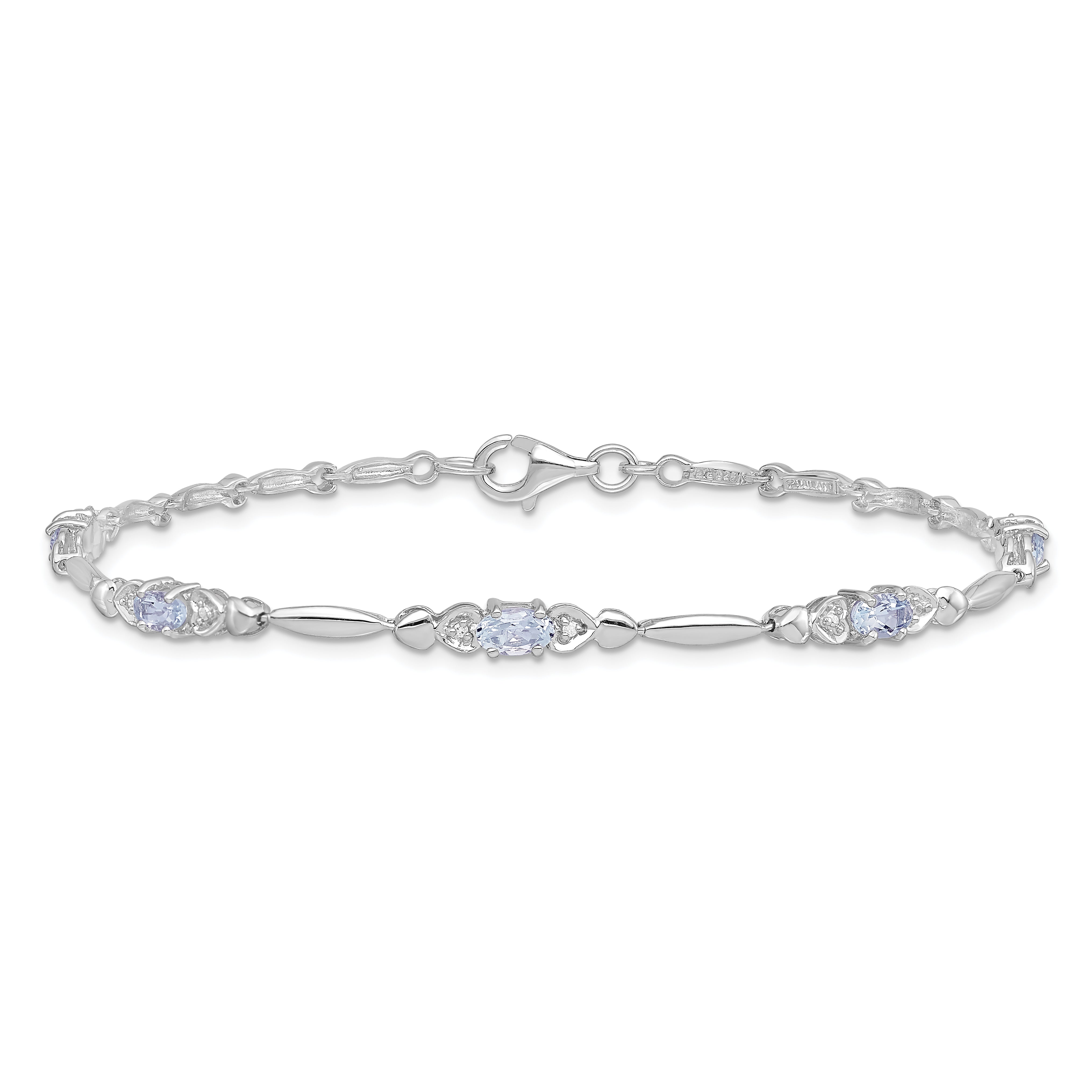 Sterling Silver Rhodium-plated Aquamarine and Diamond Bracelet