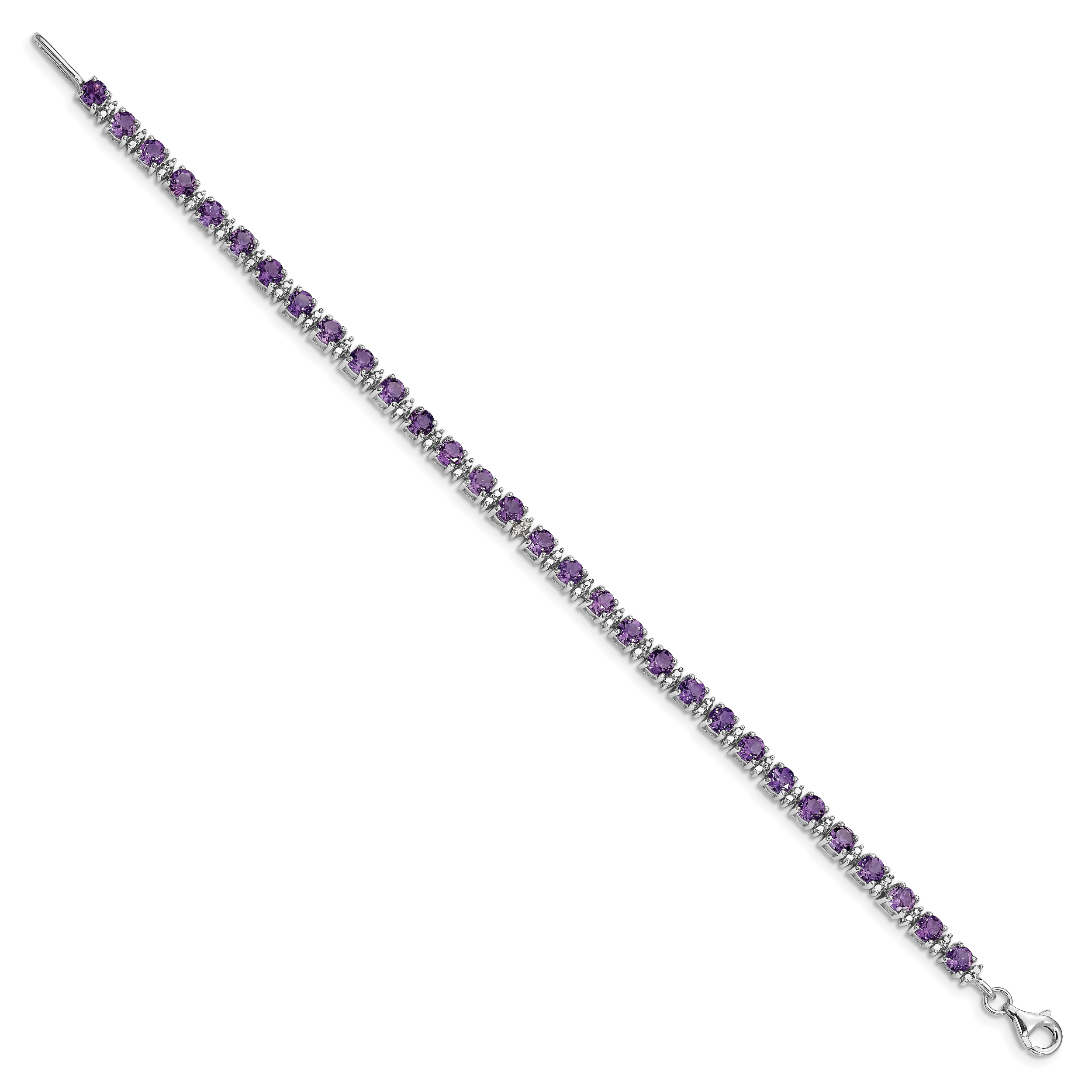 Sterling Silver Rhodium-plated Amethyst and Diamond Bracelet Secondary image