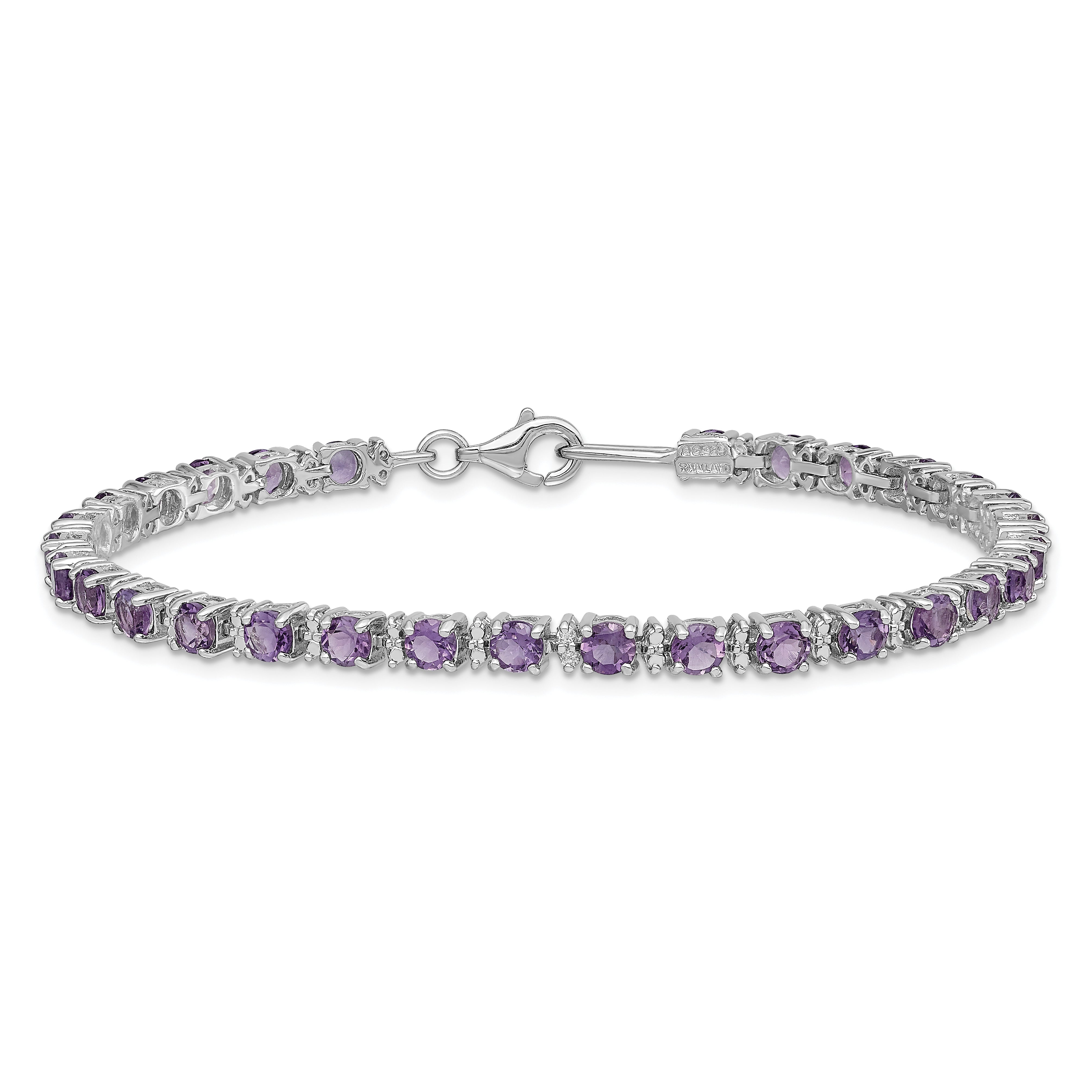Sterling Silver Rhodium-plated Amethyst and Diamond Bracelet