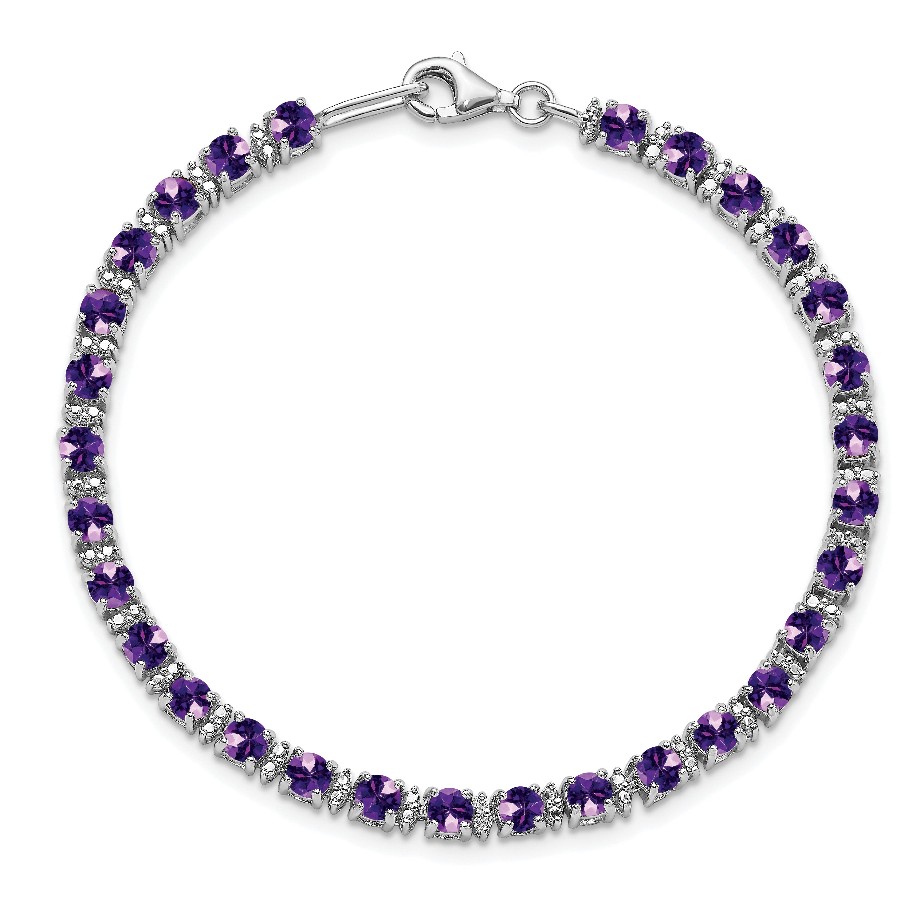 Sterling Silver Rhodium-plated Amethyst and Diamond Bracelet