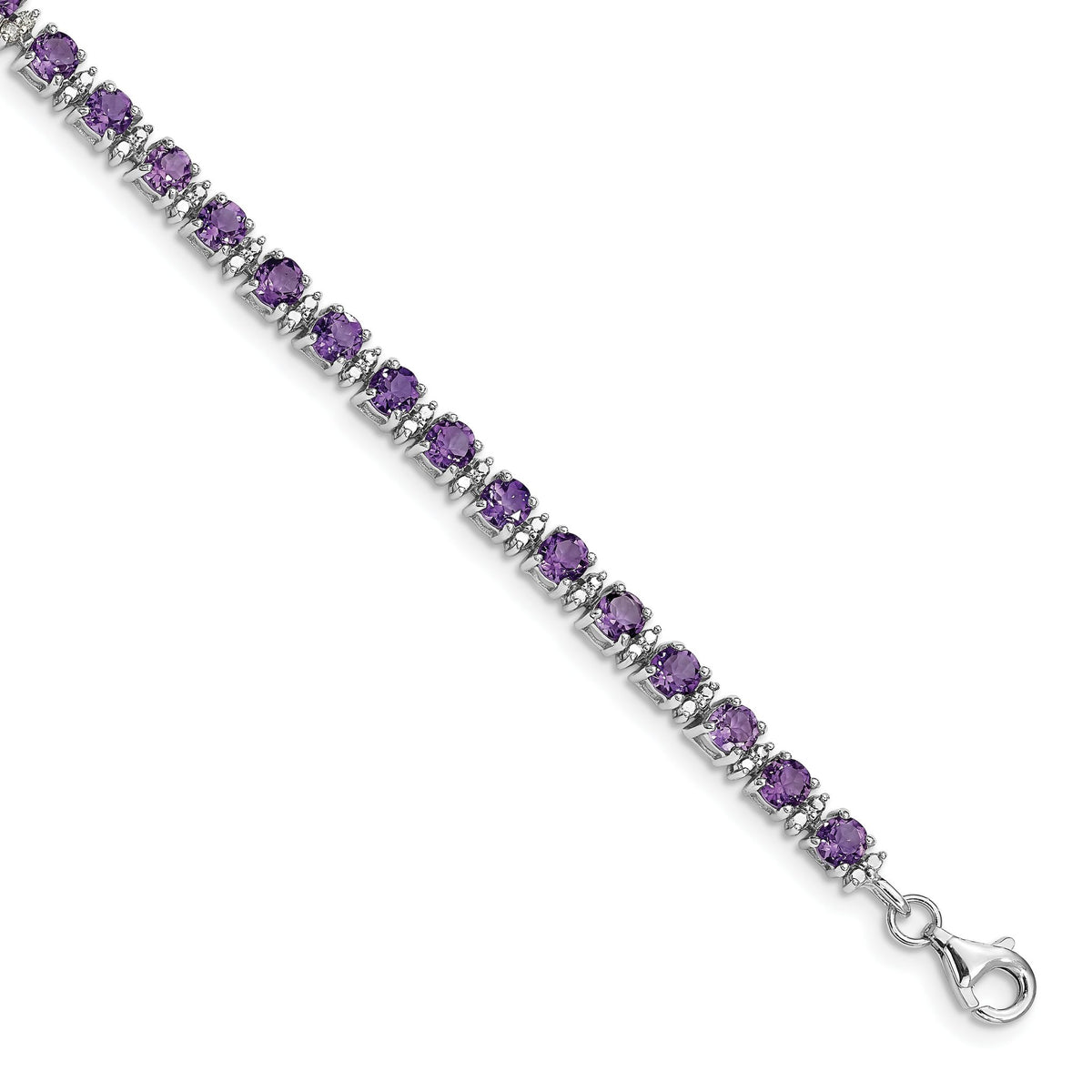 Amethyst & Diamond Bracelet in Sterling Silver, 4mm (0.02 ct. tw.), 7 Inch - Sophia Jewelers Main image