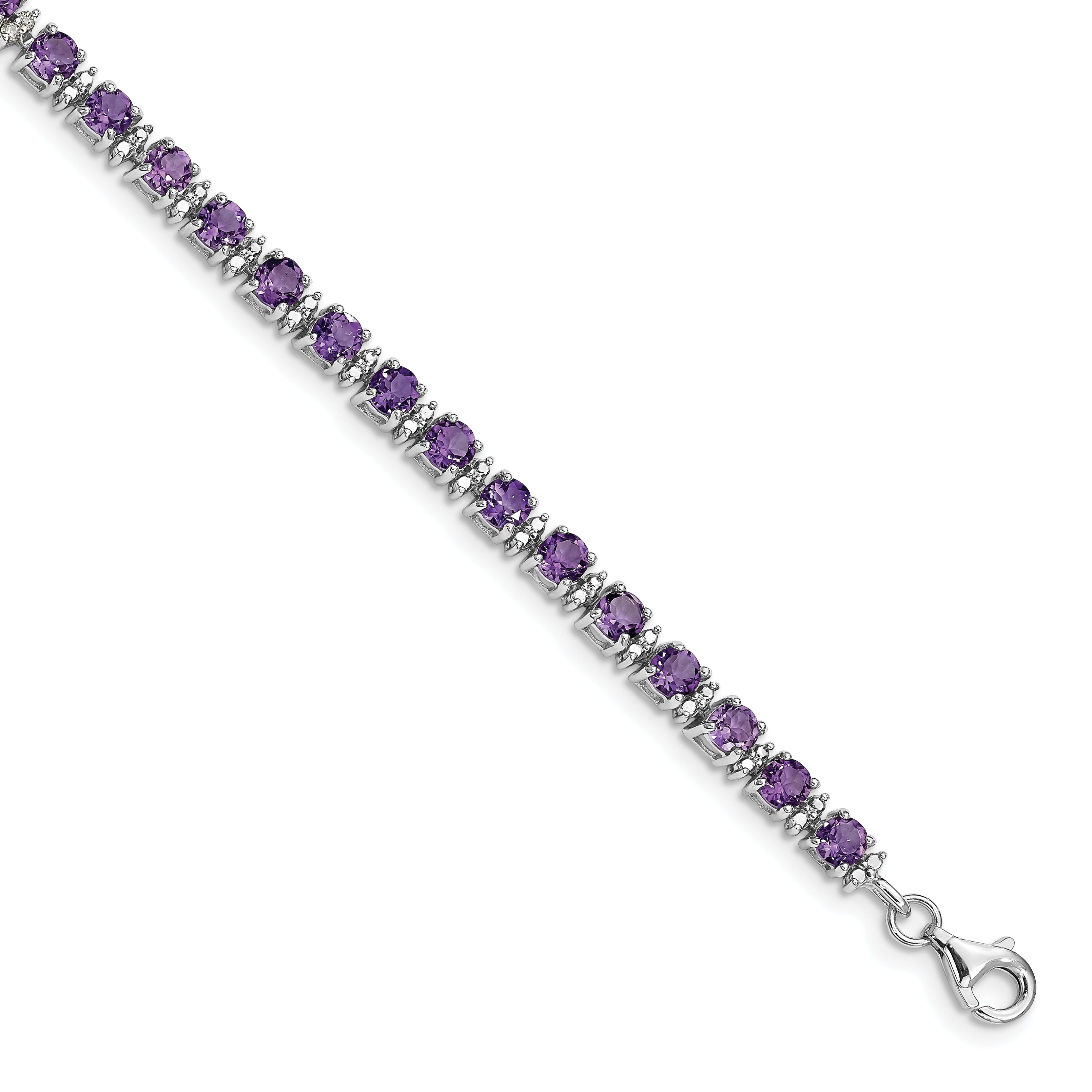 Sterling Silver Rhodium-plated Amethyst and Diamond Bracelet Main image