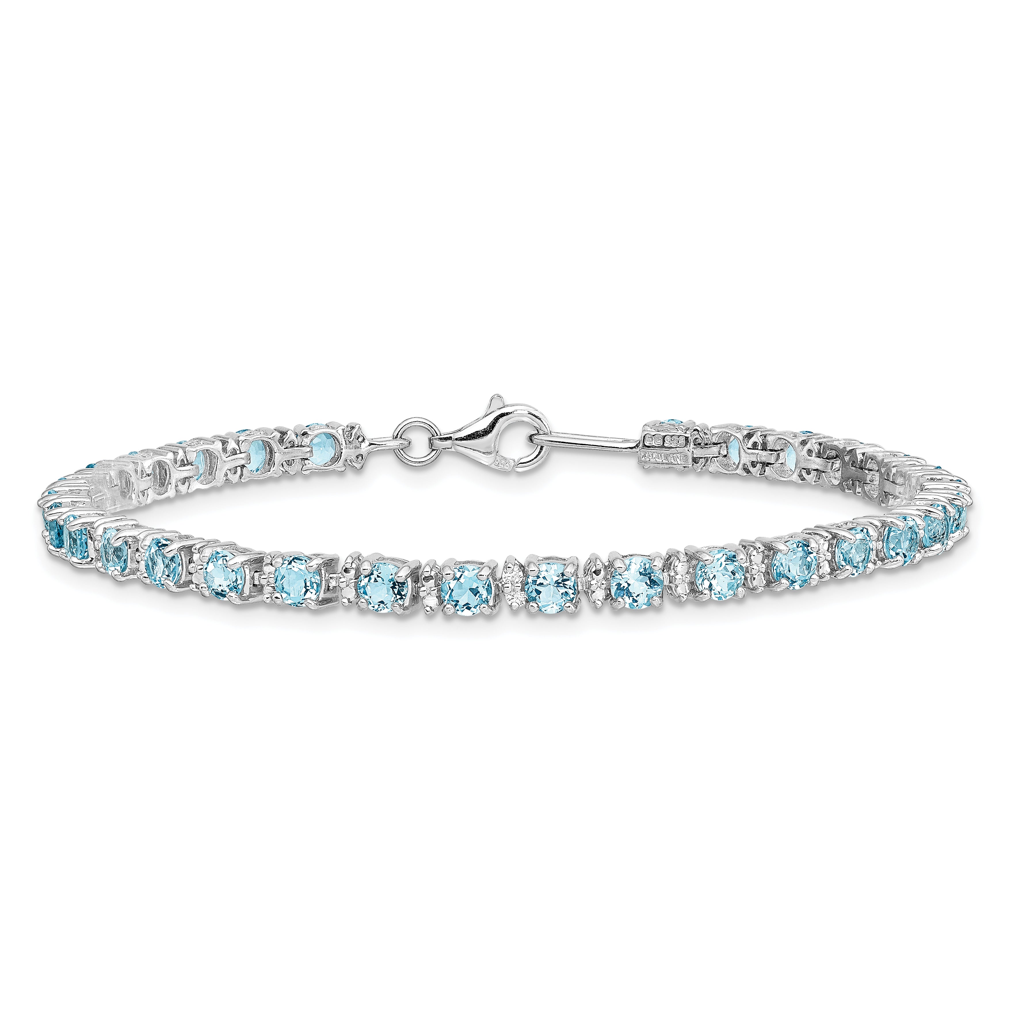 Sterling Silver Rhodium-plated Blue Topaz and Diamond Bracelet