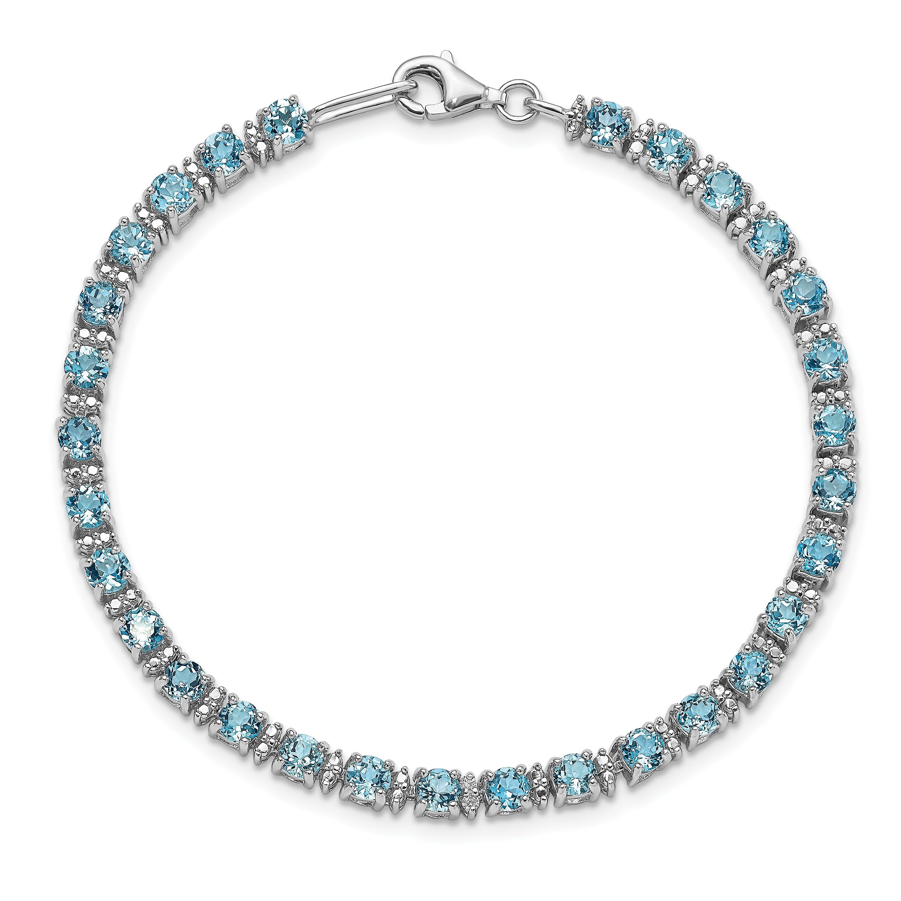 Sterling Silver Rhodium-plated Blue Topaz and Diamond Bracelet