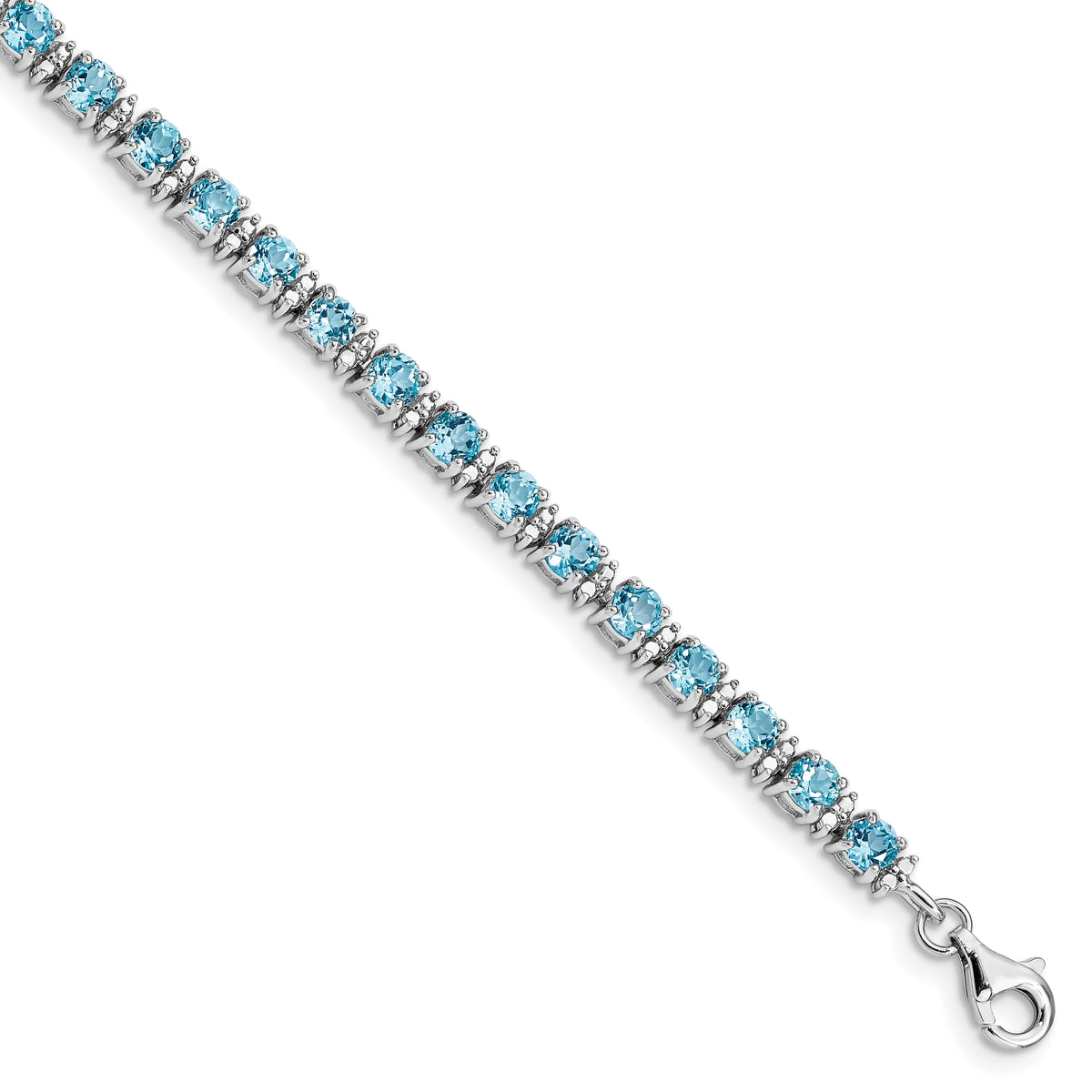 Sterling Silver Rhodium-plated Blue Topaz and Diamond Bracelet