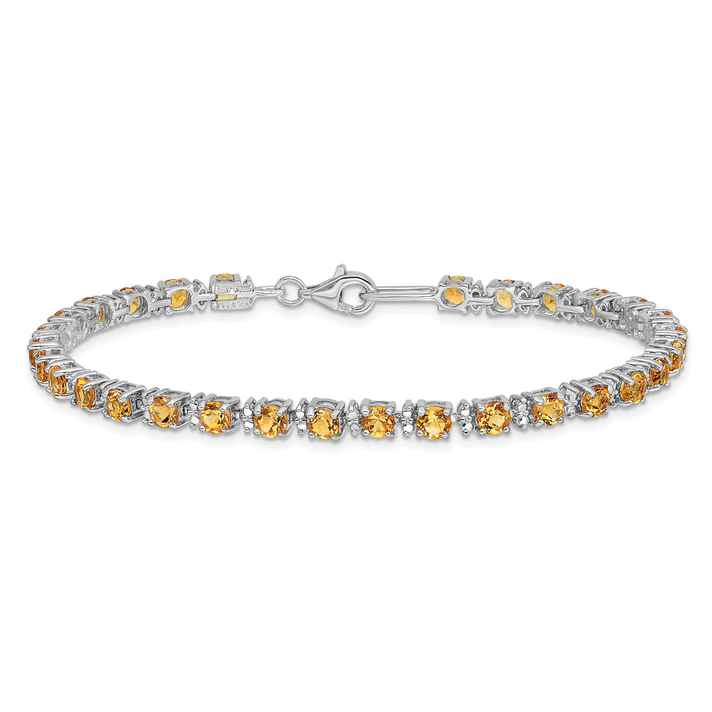 Sterling Silver Rhodium-plated Citrine and Diamond Bracelet