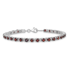 Sterling Silver Rhodium-plated Garnet and Diamond Bracelet