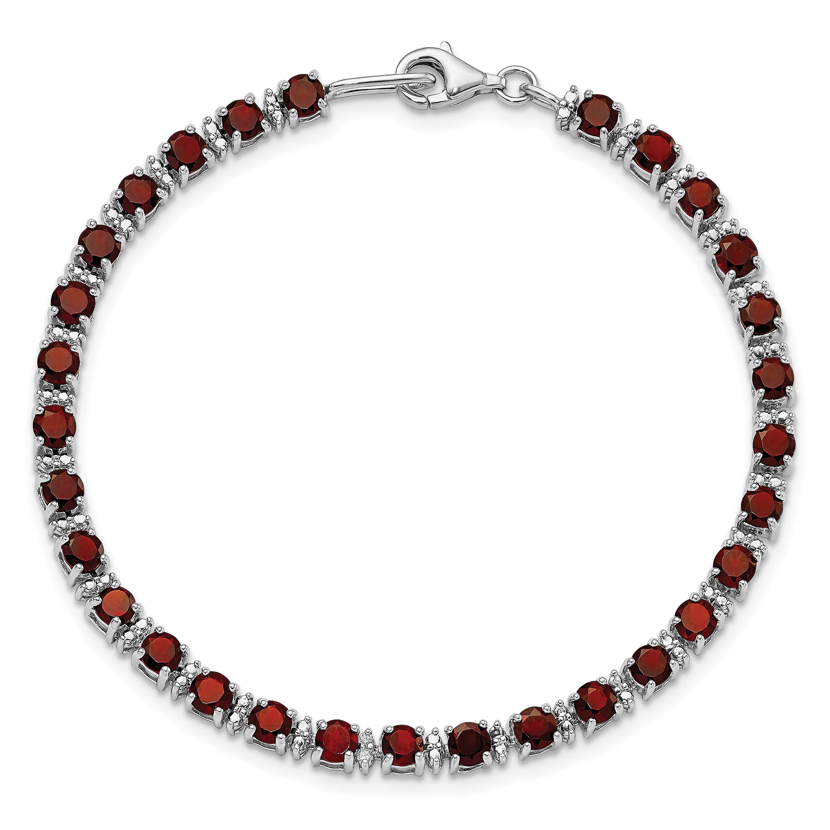 Sterling Silver Rhodium-plated Garnet and Diamond Bracelet