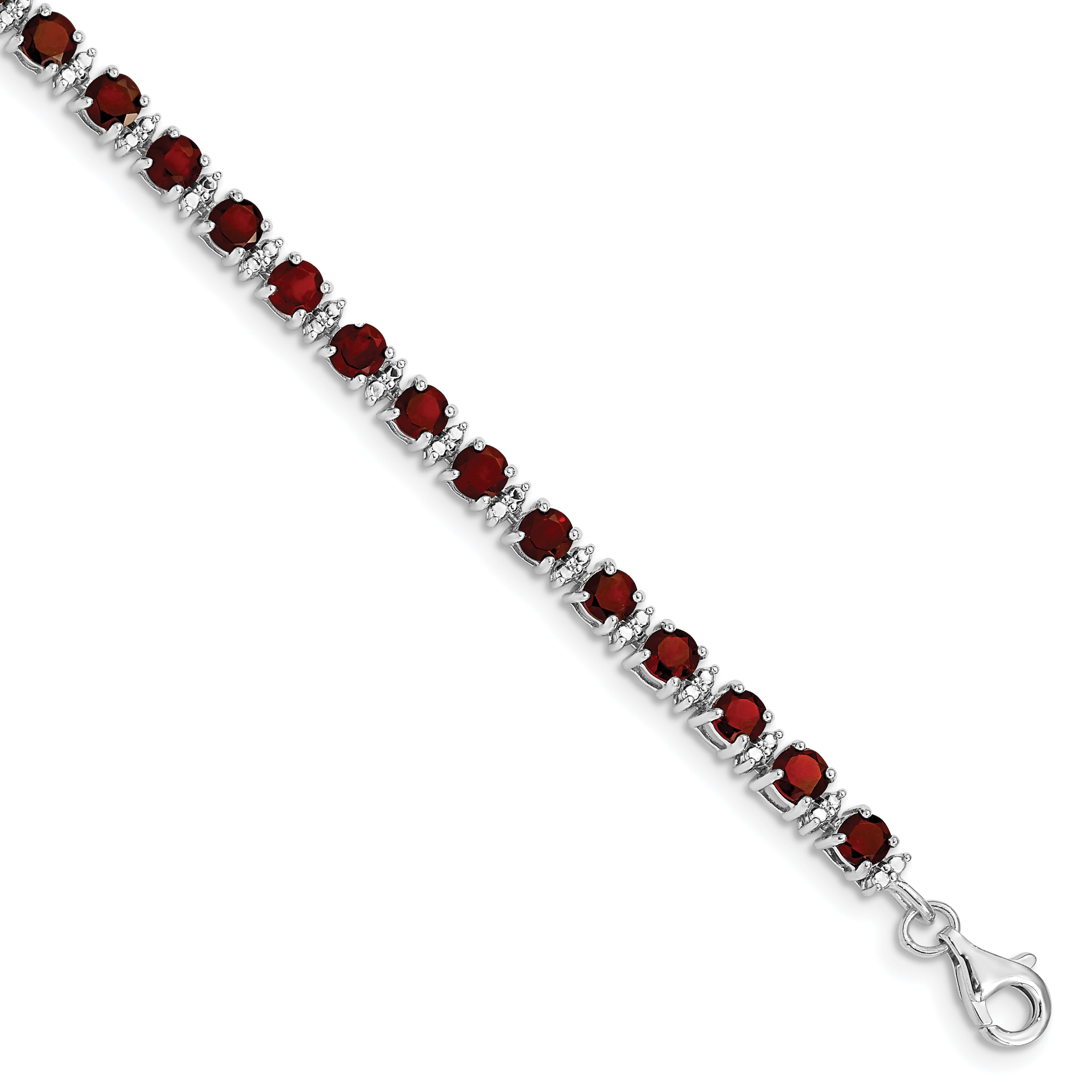 Sterling Silver Rhodium-plated Garnet and Diamond Bracelet