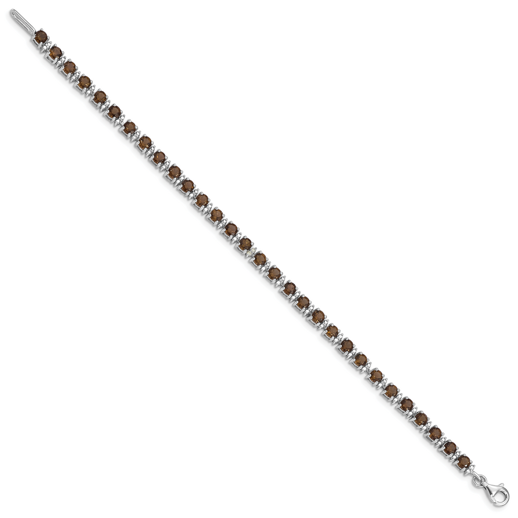 Sterling Silver Rhodium-plated Smoky Quartz and Diamond Bracelet