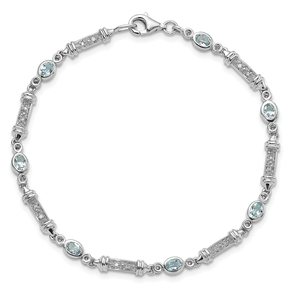 Sterling Silver Rhodium-plated Aquamarine and Diamond Bracelet