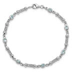 Sterling Silver Rhodium-plated Aquamarine and Diamond Bracelet