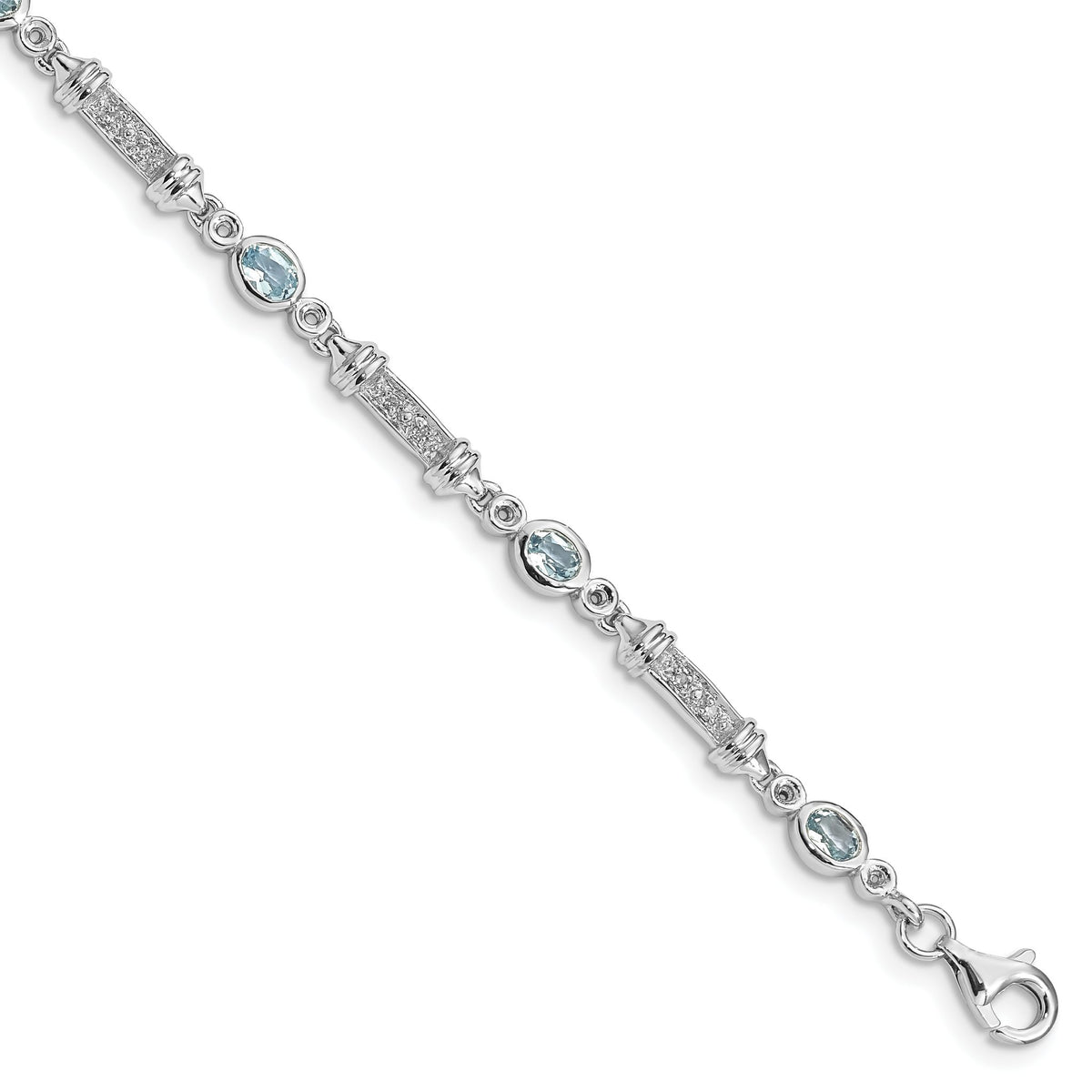 Aquamarine & Diamond Bracelet in Sterling Silver, 4mm (0.07 ct. tw.), 7 Inch - Sophia Jewelers Main image