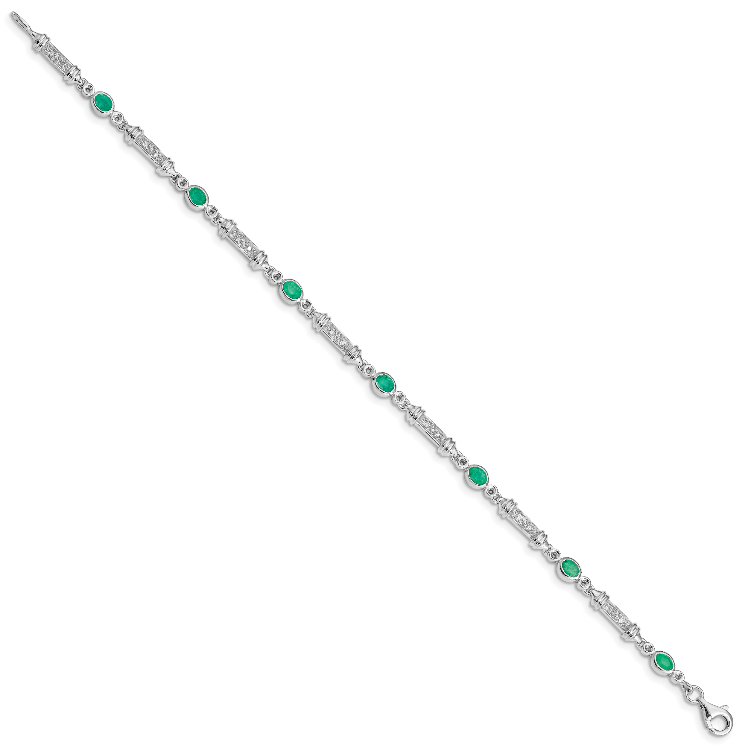 Sterling Silver Rhodium-plated Emerald and Diamond Bracelet Secondary image