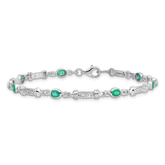 Sterling Silver Rhodium-plated Emerald and Diamond Bracelet