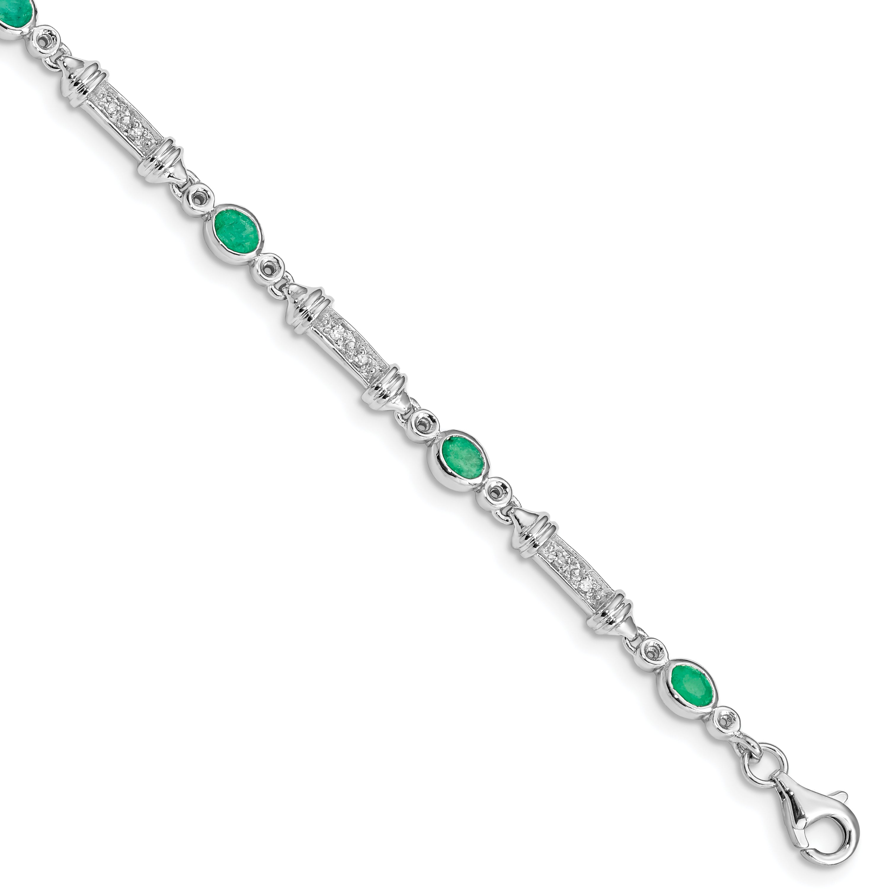 Sterling Silver Rhodium-plated Emerald and Diamond Bracelet Main image