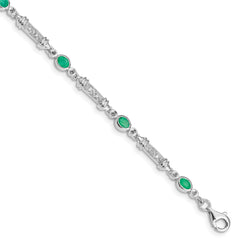 Sterling Silver Rhodium-plated Emerald and Diamond Bracelet