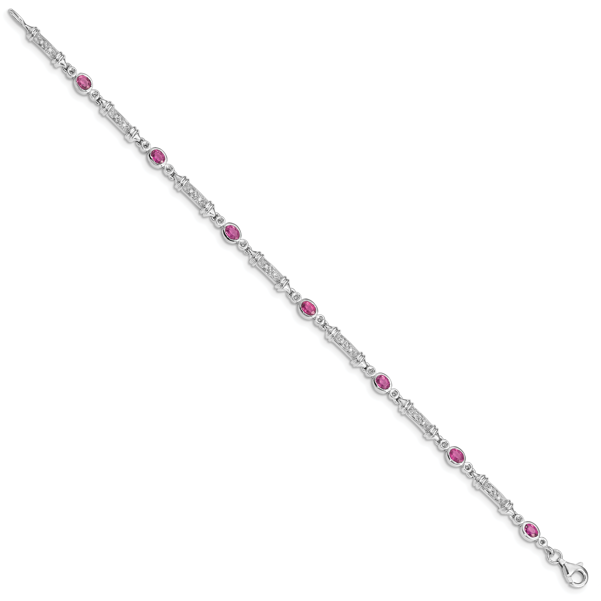 Sterling Silver Rhodium-plated Pink Tourmaline and Diamond Bracelet Secondary image