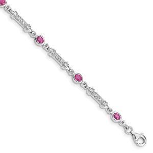 Sterling Silver Rhodium-plated Pink Tourmaline and Diamond Bracelet