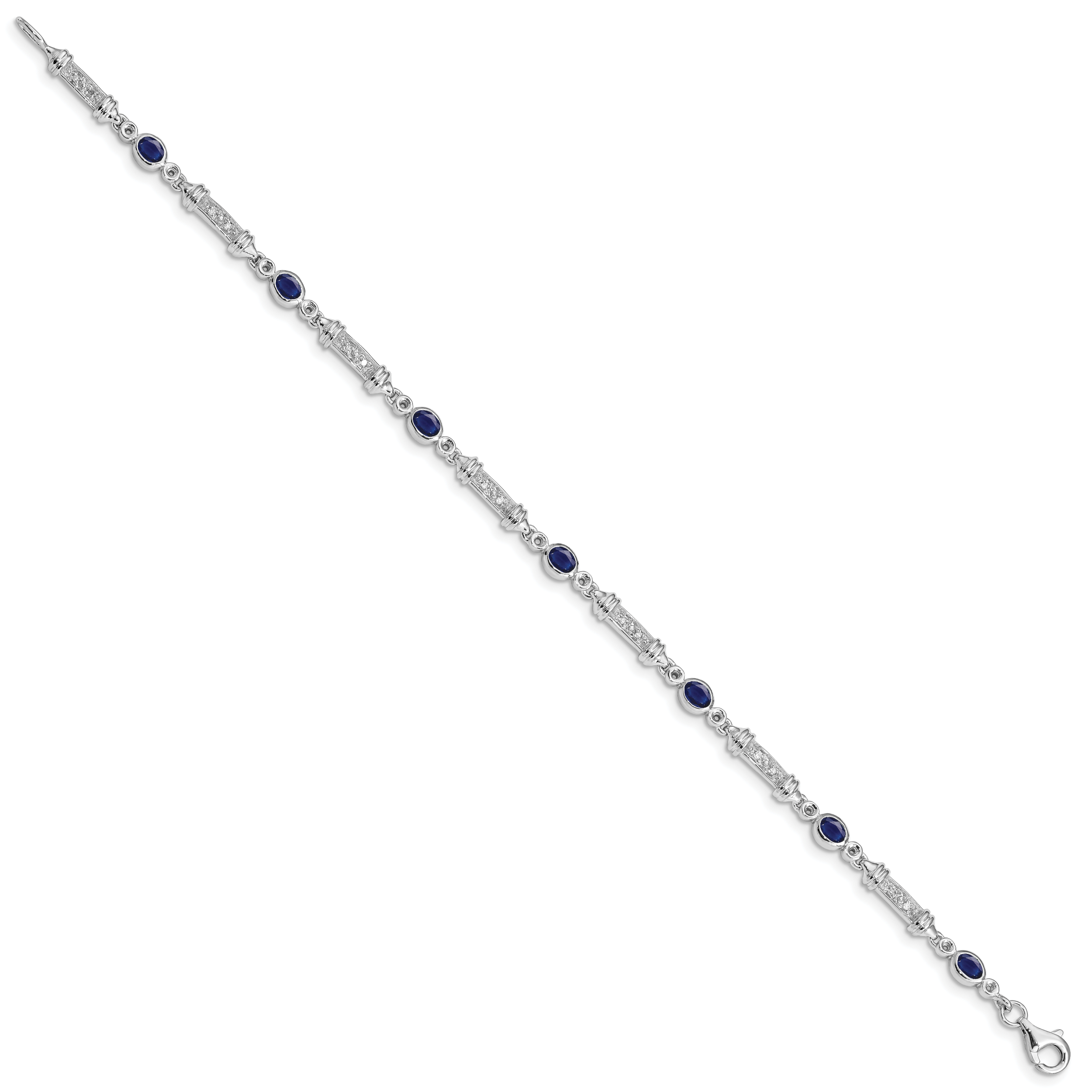 Sterling Silver Rhodium-plated Sapphire and Diamond Bracelet Secondary image