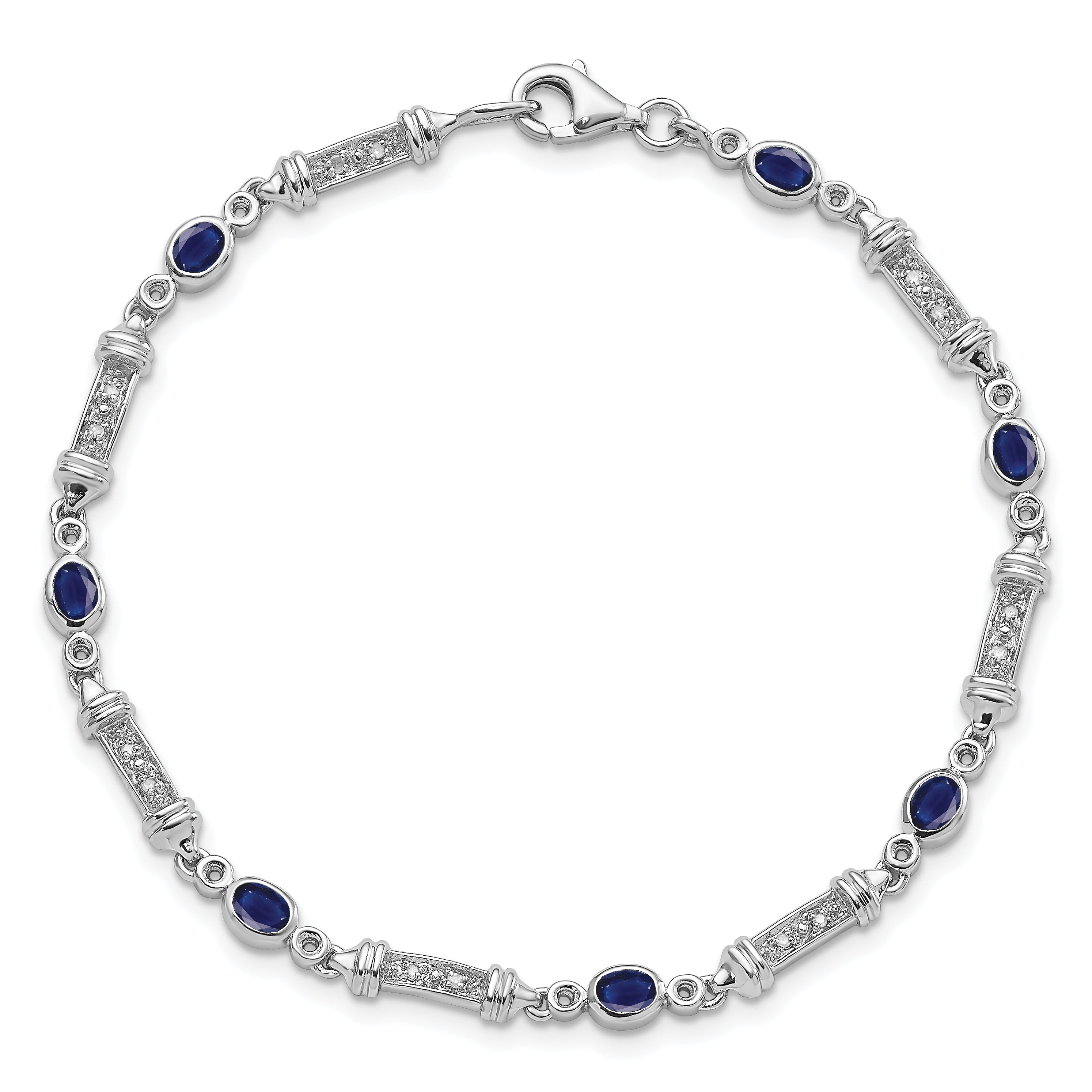 Sterling Silver Rhodium-plated Sapphire and Diamond Bracelet