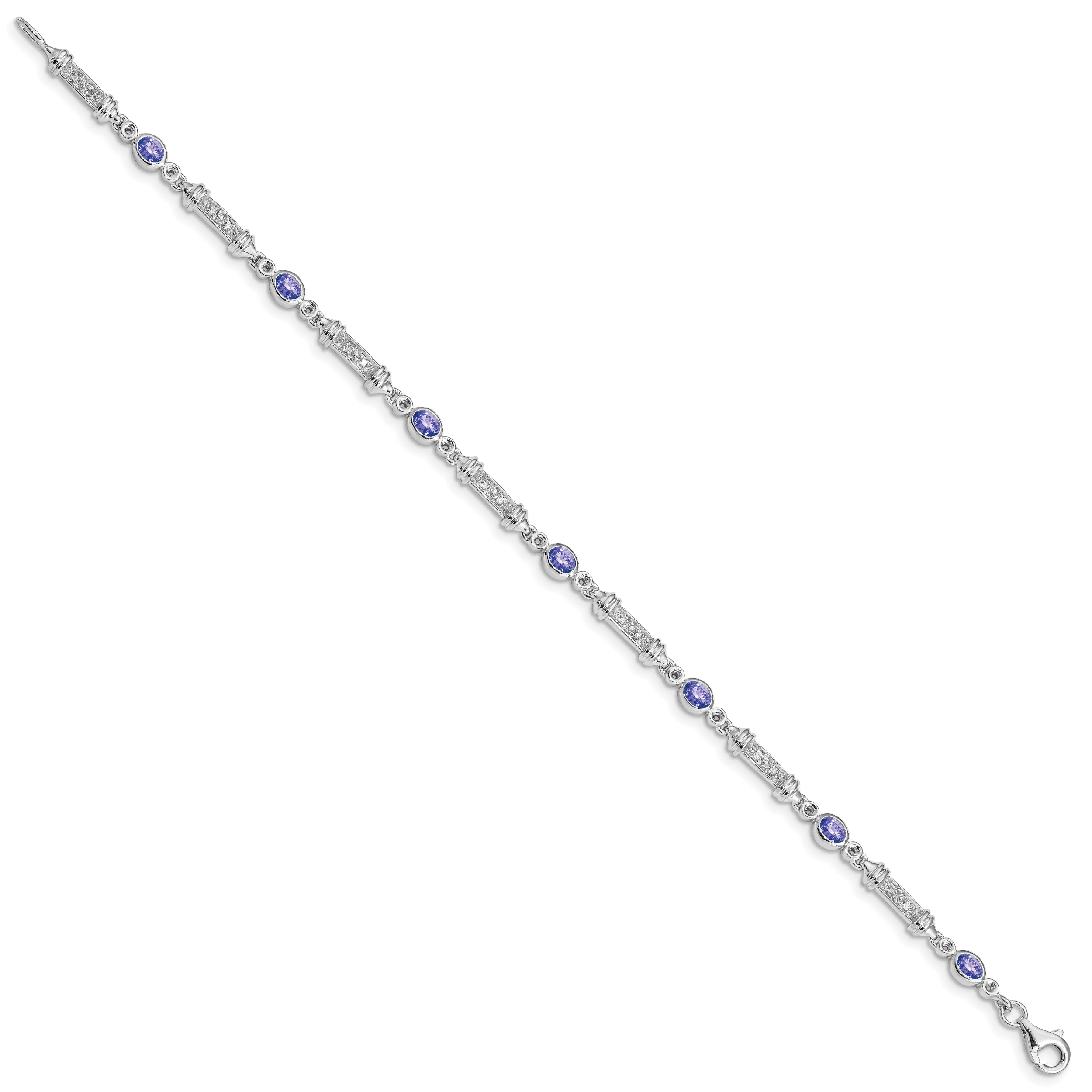 Sterling Silver Rhodium-plated Tanzanite and Diamond Bracelet