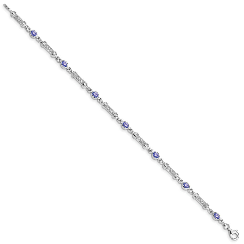 Sterling Silver Rhodium-plated Tanzanite and Diamond Bracelet