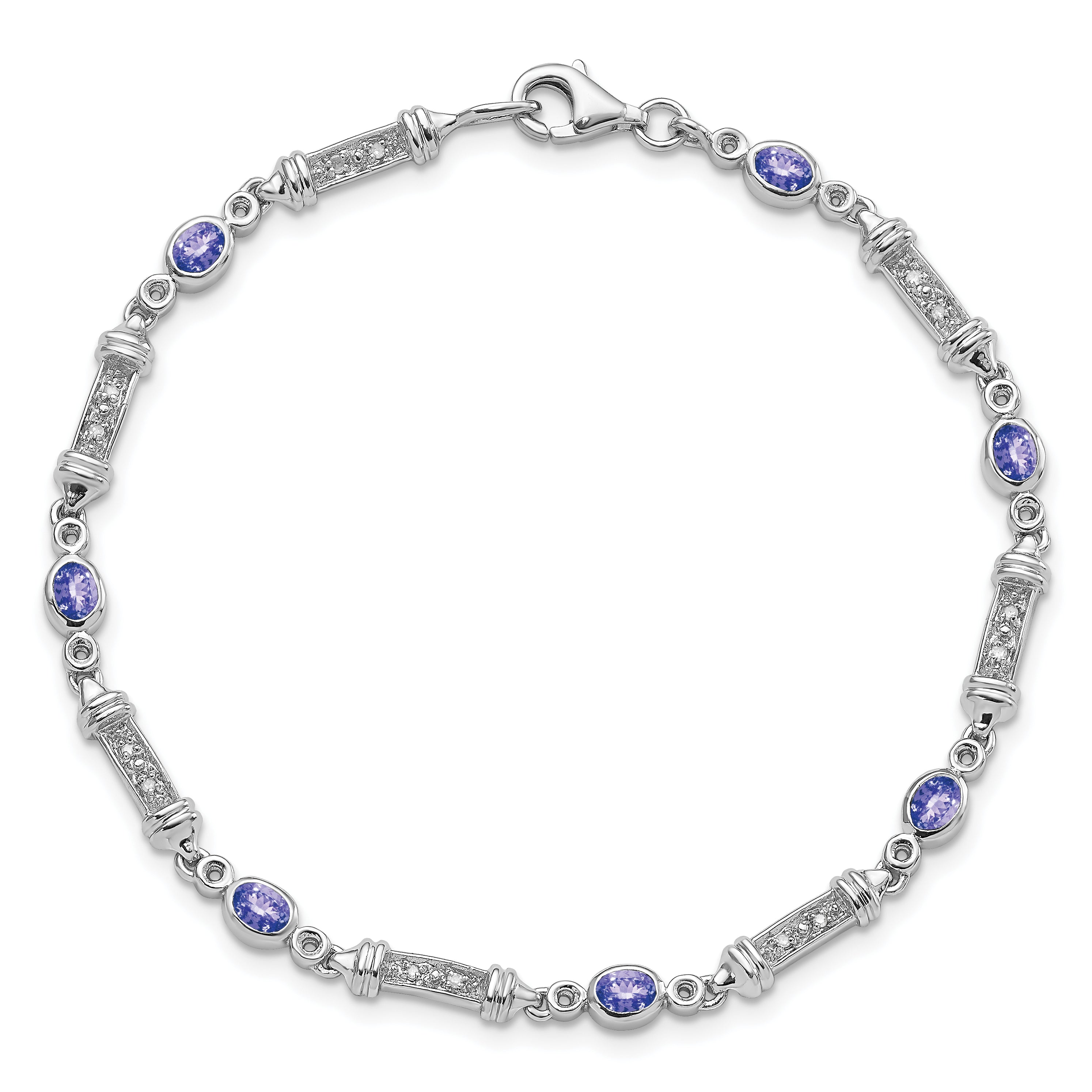 Sterling Silver Rhodium-plated Tanzanite and Diamond Bracelet