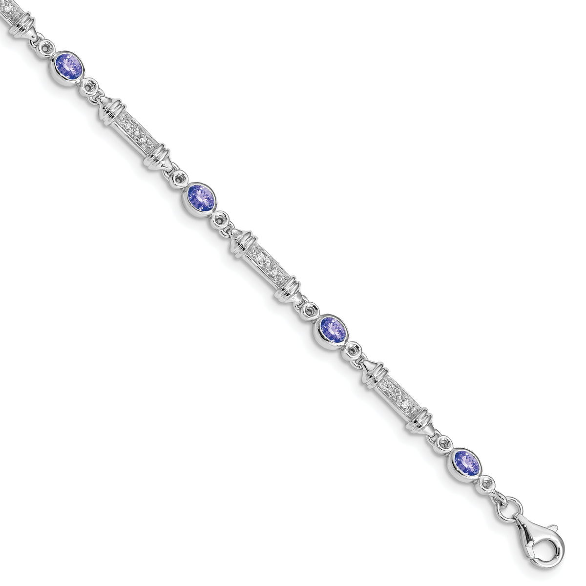 Sterling Silver Rhodium-plated Tanzanite and Diamond Bracelet