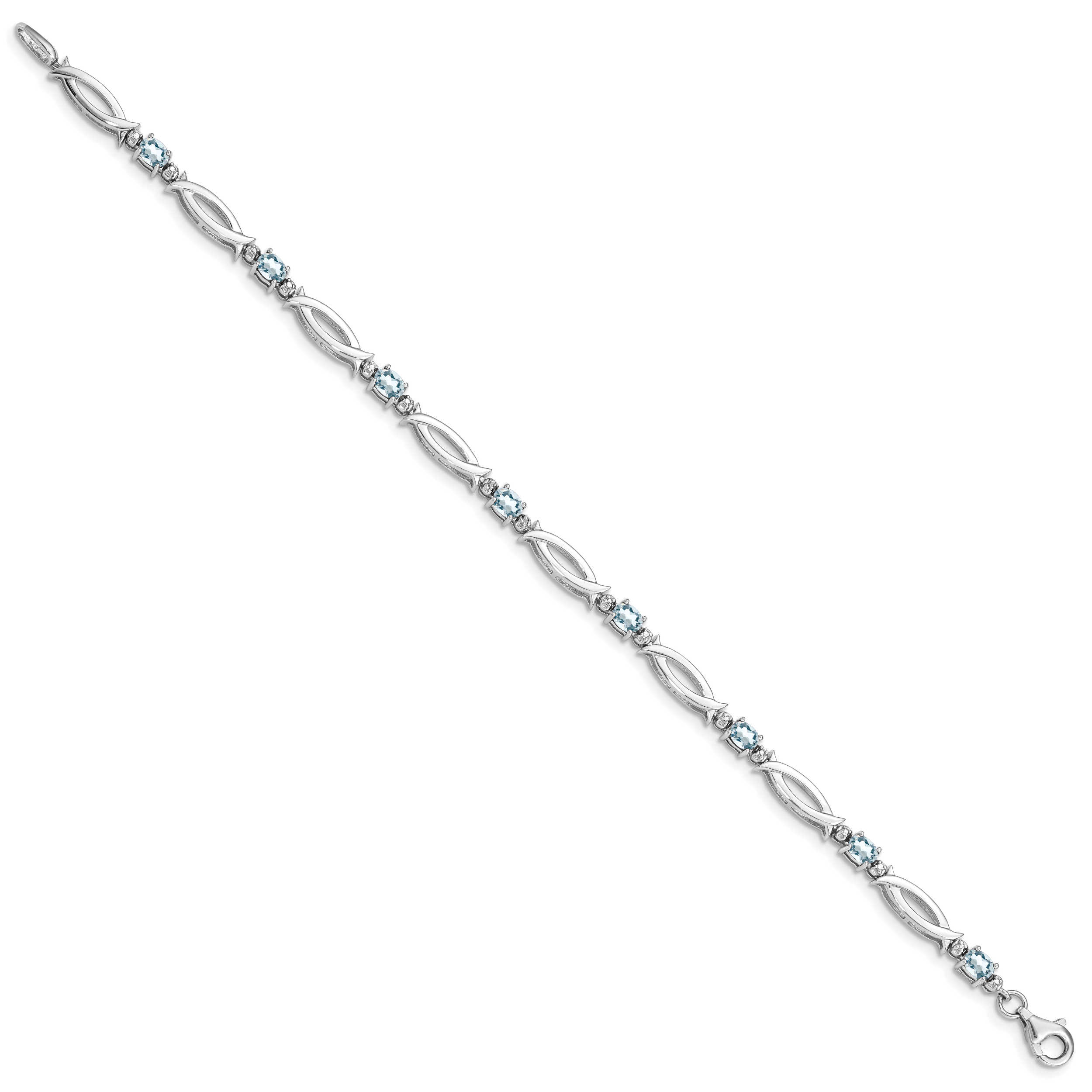 Sterling Silver Rhodium-plated Aquamarine and Diamond Bracelet Secondary image