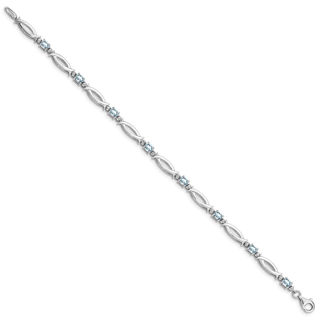 Sterling Silver Rhodium-plated Aquamarine and Diamond Bracelet