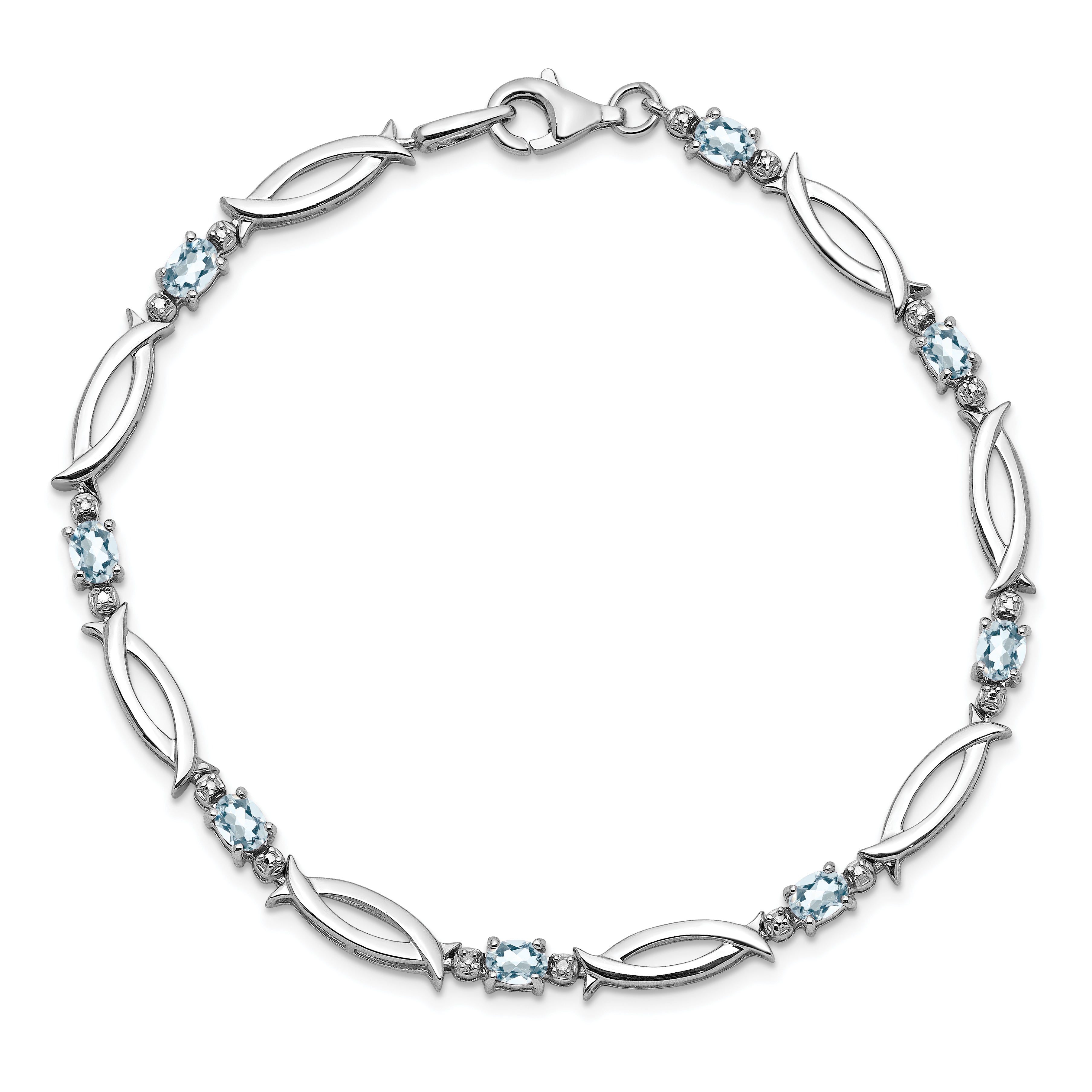 Sterling Silver Rhodium-plated Aquamarine and Diamond Bracelet