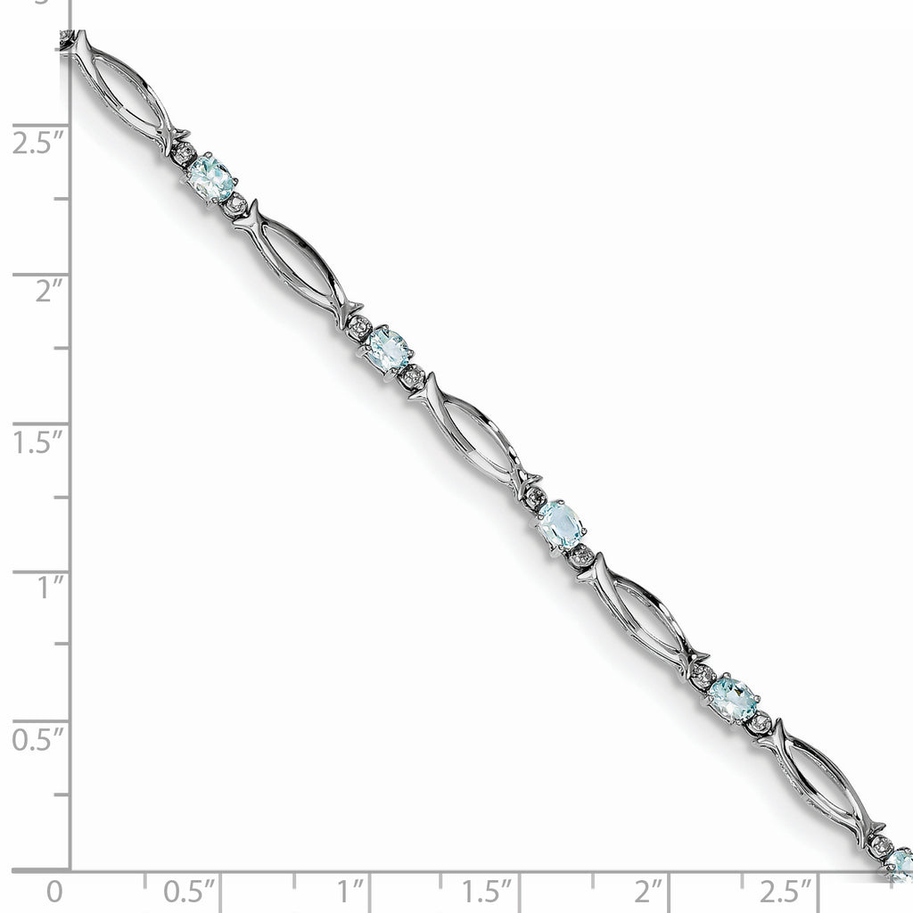 Sterling Silver Rhodium-plated Aquamarine and Diamond Bracelet
