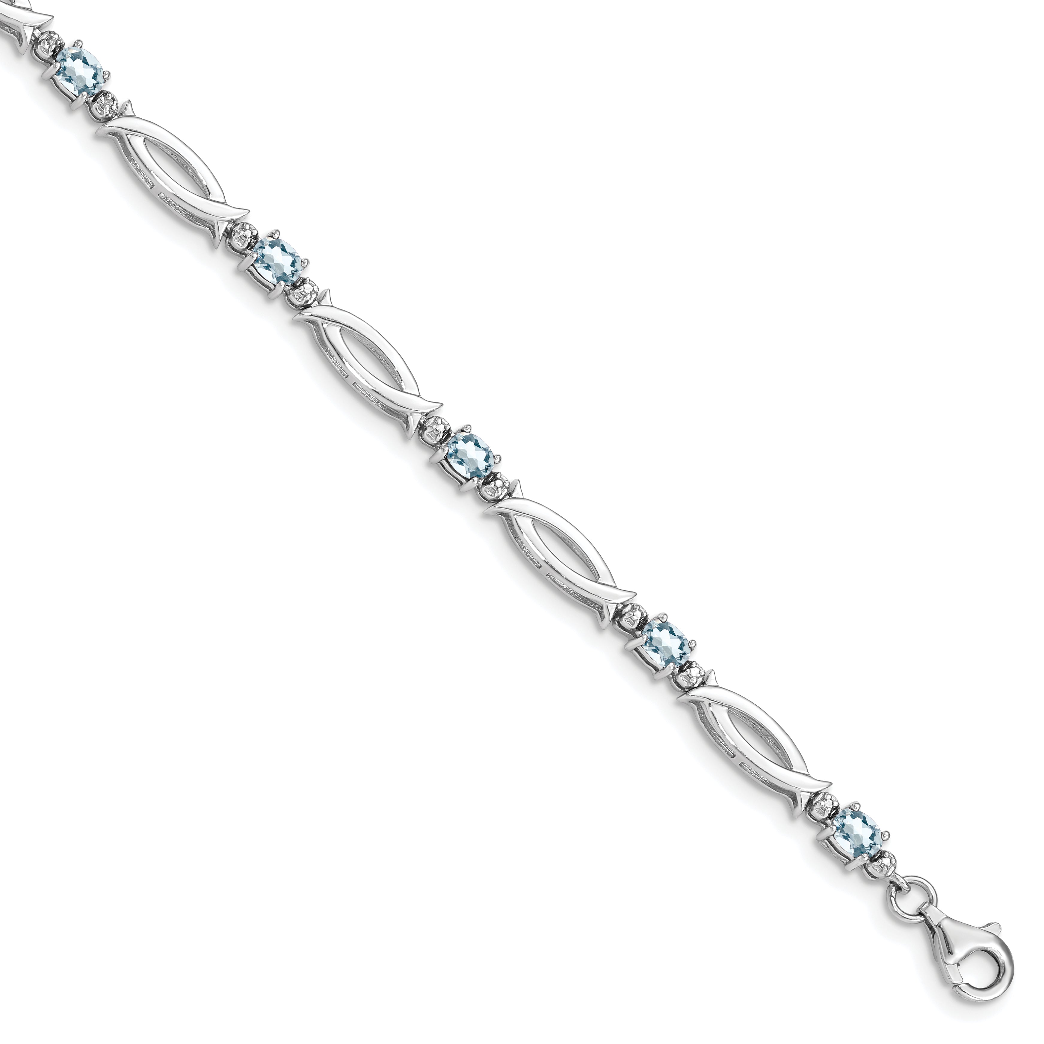 Sterling Silver Rhodium-plated Aquamarine and Diamond Bracelet Main image