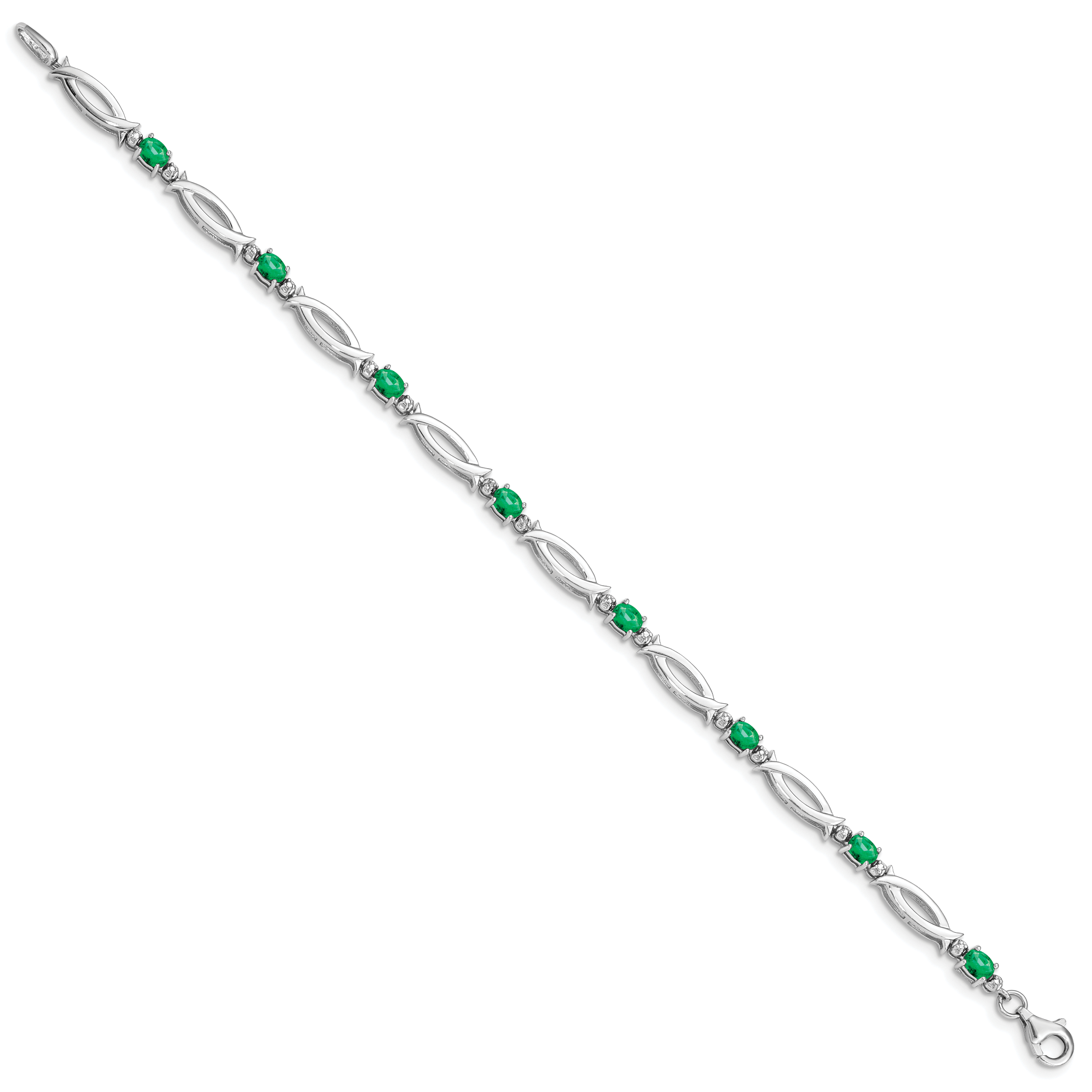 Sterling Silver Rhodium-plated Emerald and Diamond Bracelet Secondary image
