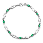 Sterling Silver Rhodium-plated Emerald and Diamond Bracelet