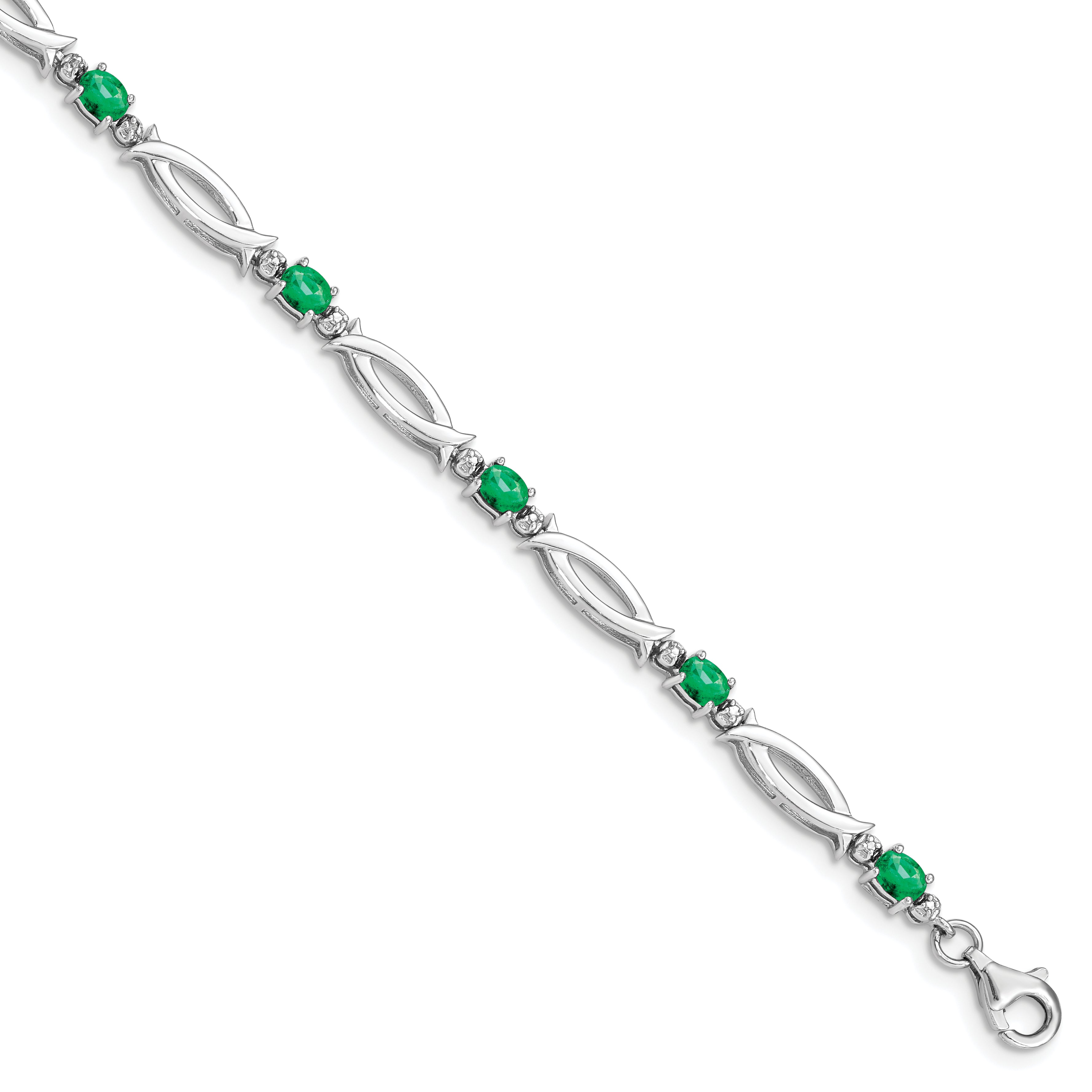 Sterling Silver Rhodium-plated Emerald and Diamond Bracelet Main image