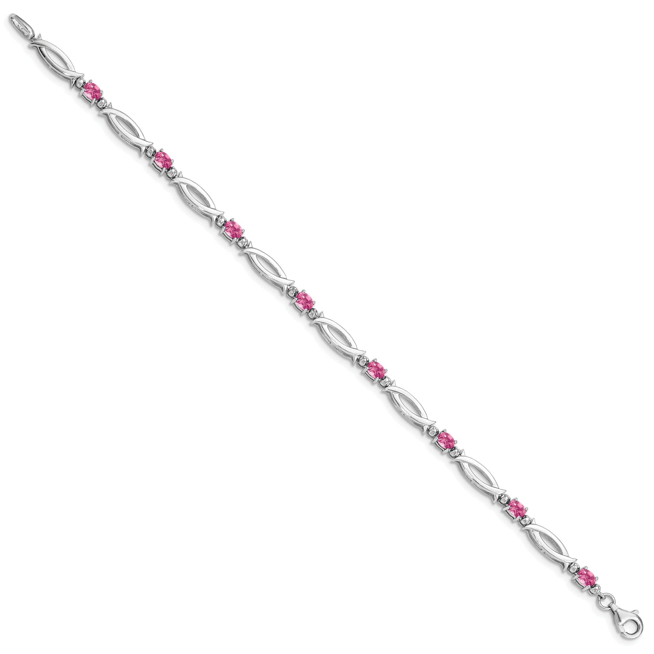 Sterling Silver Rhodium-plated Pink Tourmaline and Diamond Bracelet