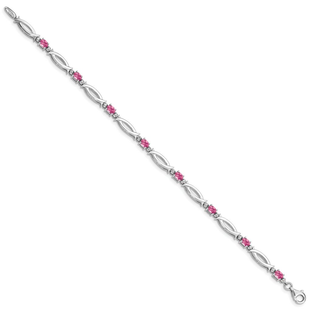 Sterling Silver Rhodium-plated Pink Tourmaline and Diamond Bracelet