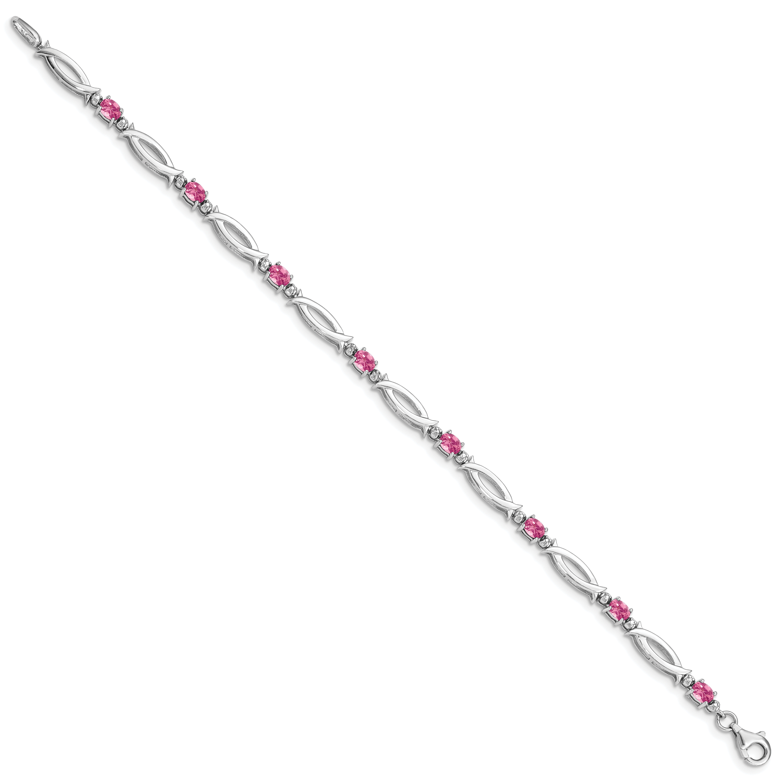 Sterling Silver Rhodium-plated Pink Tourmaline and Diamond Bracelet
