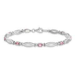 Sterling Silver Rhodium-plated Pink Tourmaline and Diamond Bracelet