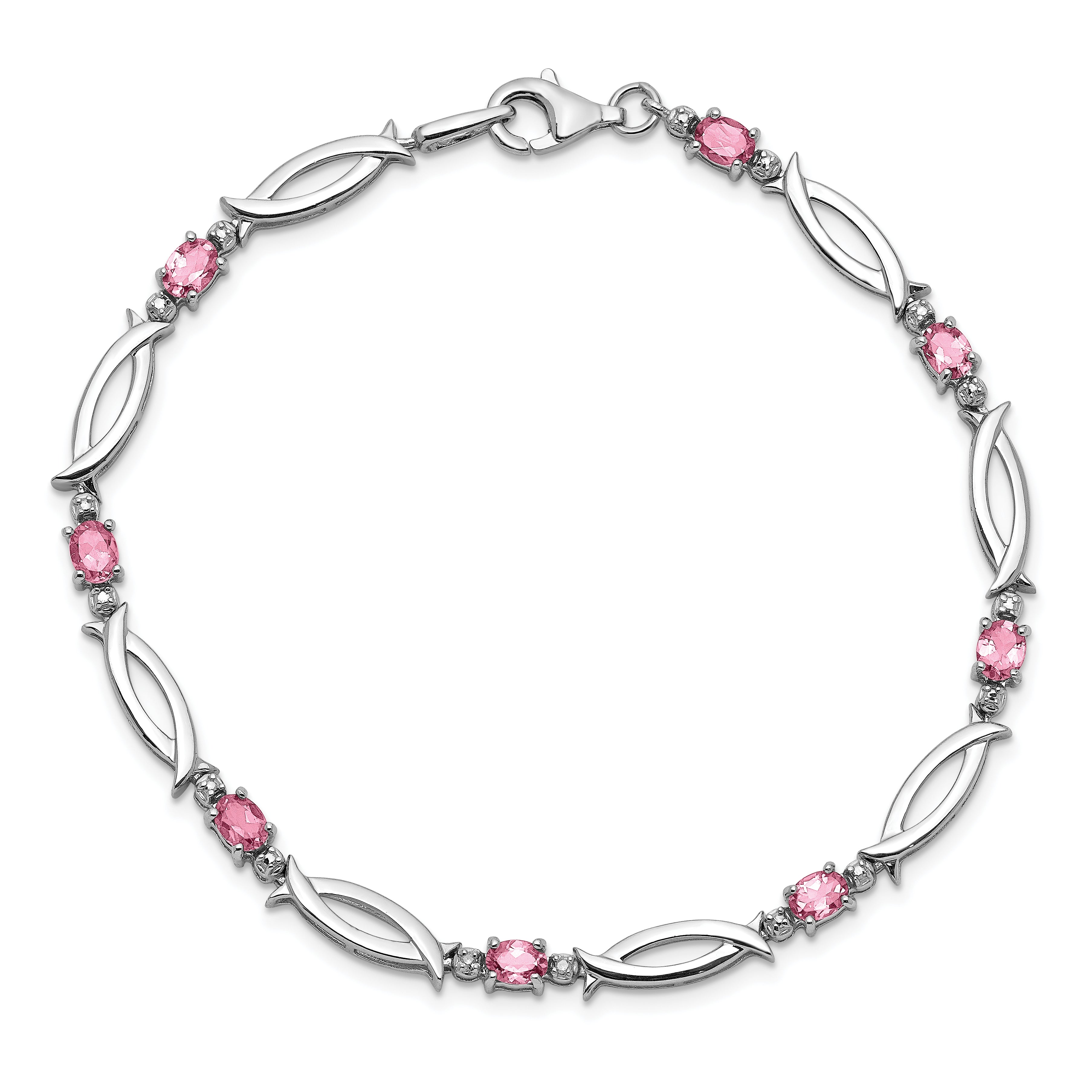 Sterling Silver Rhodium-plated Pink Tourmaline and Diamond Bracelet