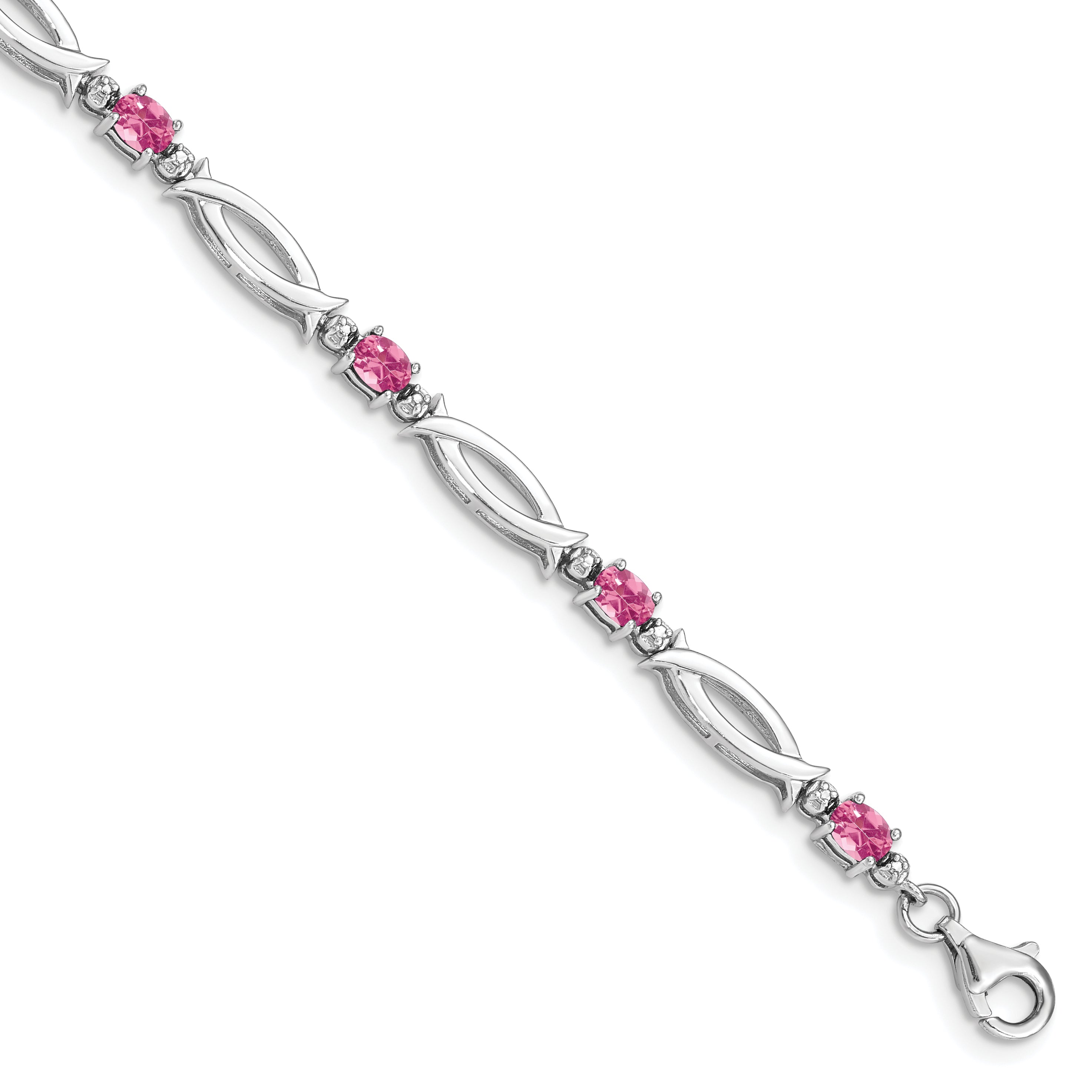 Sterling Silver Rhodium-plated Pink Tourmaline and Diamond Bracelet Main image