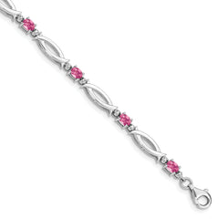 Sterling Silver Rhodium-plated Pink Tourmaline and Diamond Bracelet