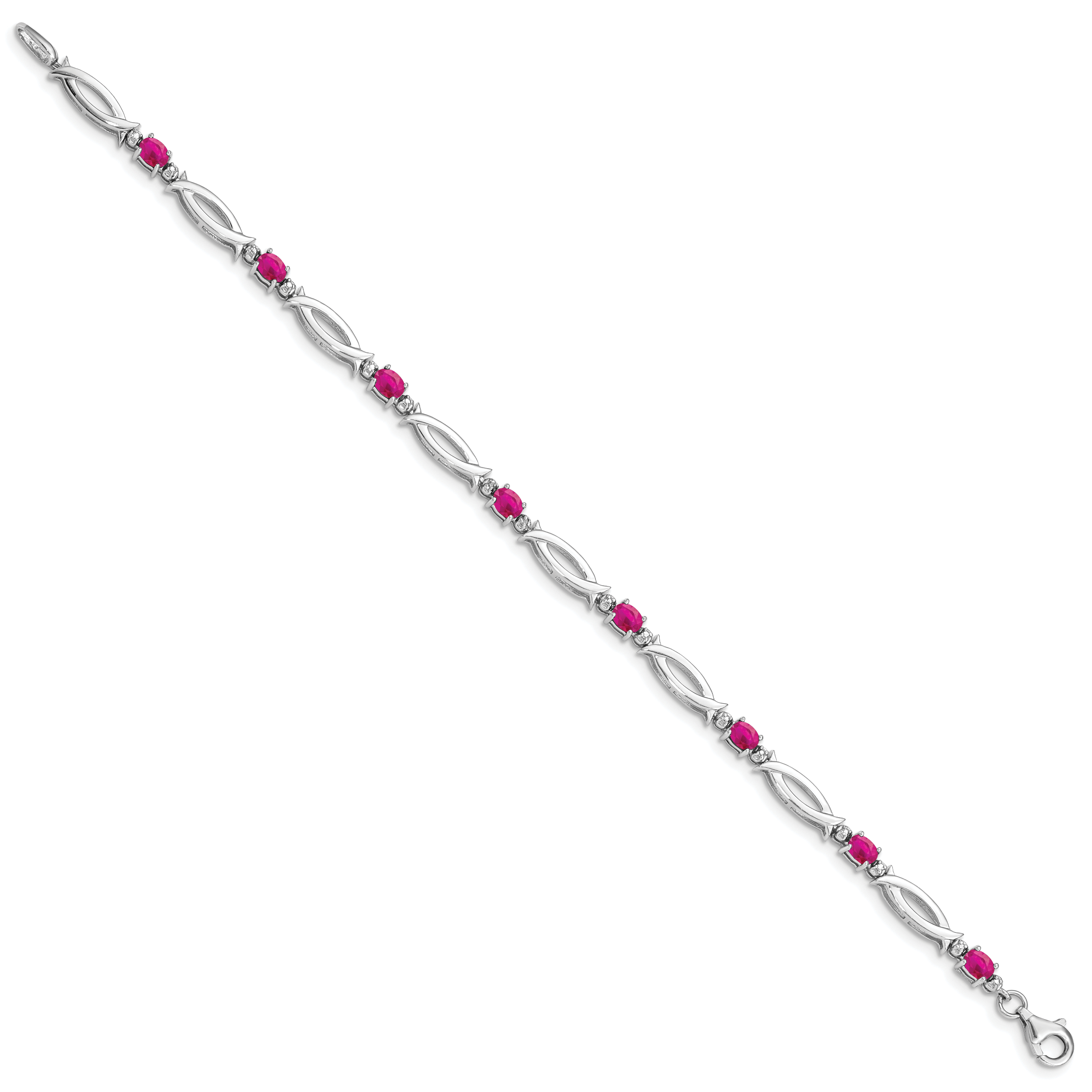 Sterling Silver Rhodium-plated Composite Ruby and Diamond Bracelet Secondary image