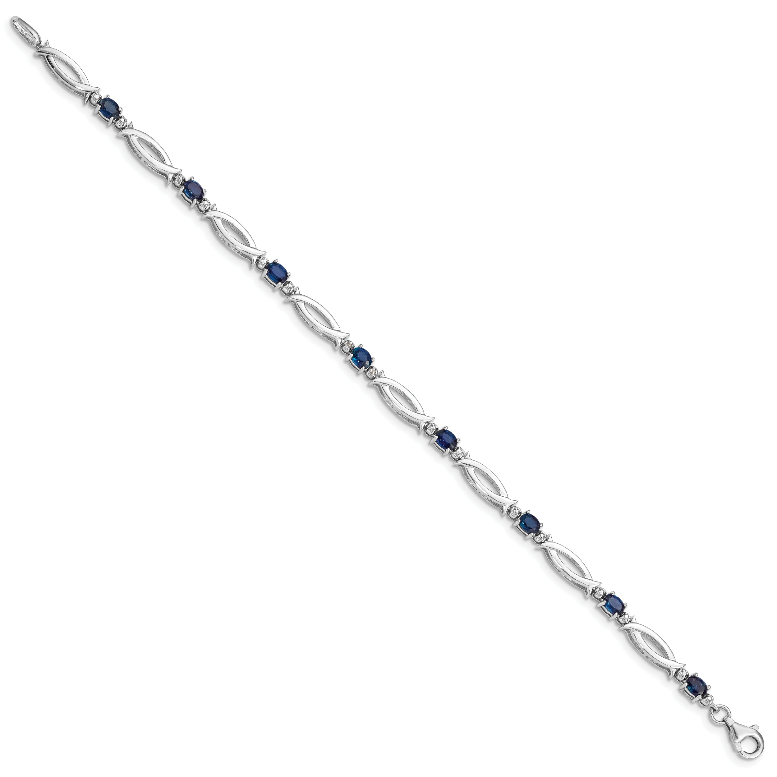 Sterling Silver Rhodium-plated Sapphire and Diamond Bracelet